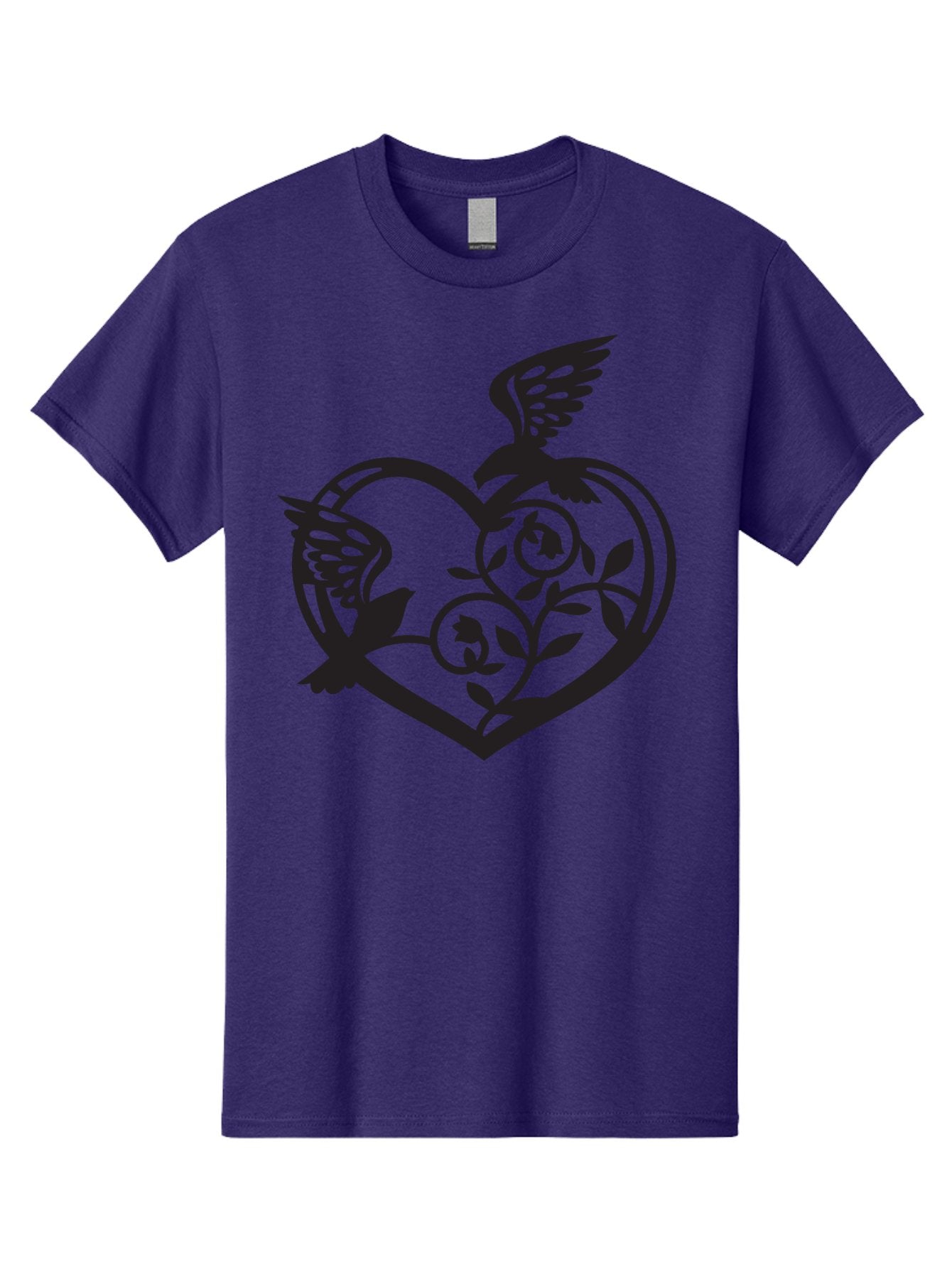 Birds-Heart Men'S Graphic Tee, 100% Cotton, Comfortable Casual Summer Wear, Machine Washable, Two Birds, Flying Birds, Heart Shape, Floral Design, Leafy Patterns, Love Symbol, Romantic Imagery, Bird Silhouettes, Whimsical Art, Elegant Design Aab257 4