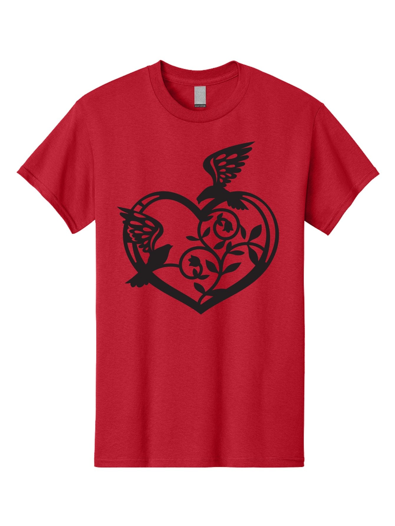 Birds-Heart Men'S Graphic Tee, 100% Cotton, Comfortable Casual Summer Wear, Machine Washable, Two Birds, Flying Birds, Heart Shape, Floral Design, Leafy Patterns, Love Symbol, Romantic Imagery, Bird Silhouettes, Whimsical Art, Elegant Design Aab257