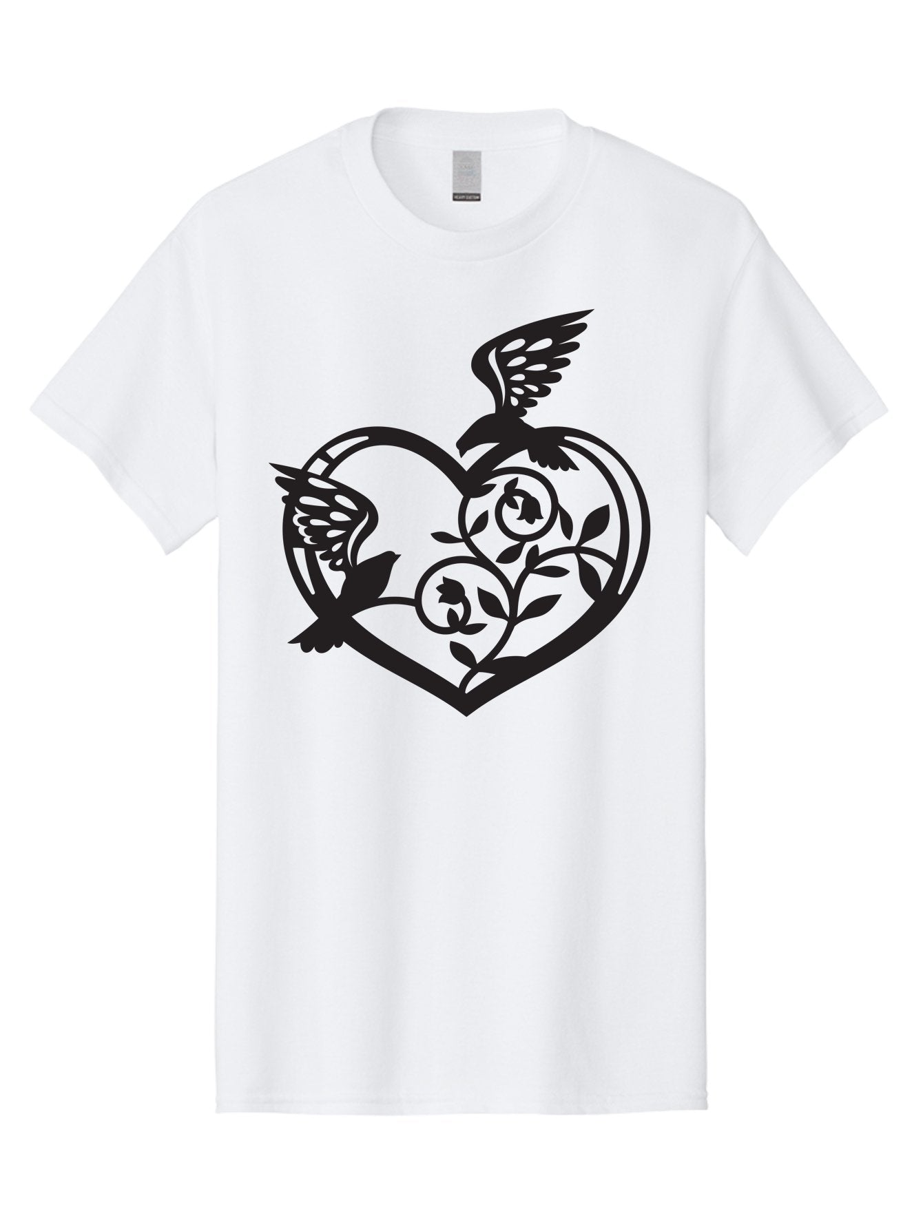 Birds-Heart Men'S Graphic Tee, 100% Cotton, Comfortable Casual Summer Wear, Machine Washable, Two Birds, Flying Birds, Heart Shape, Floral Design, Leafy Patterns, Love Symbol, Romantic Imagery, Bird Silhouettes, Whimsical Art, Elegant Design Aab257