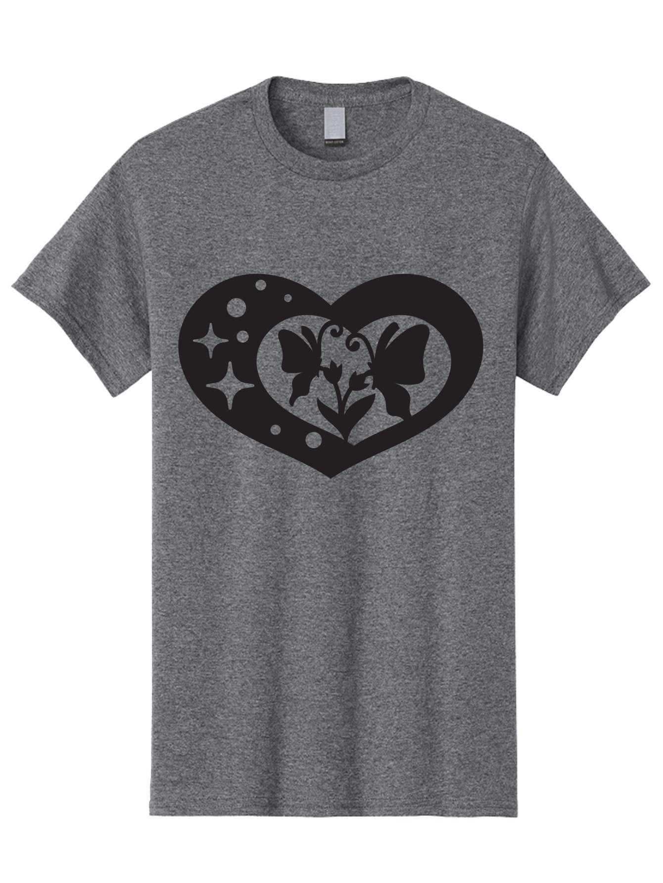 Butterfly-Heart Men'S Graphic Tee, 100% Cotton, Comfortable Casual Summer Wear, Machine Washable, Heart Shape, Butterfly Silhouette, Floral Design, Whimsical Graphics, Decorative Art, Symbolic Heart, Nature-Inspired, Mystical Charm, Aab259 4