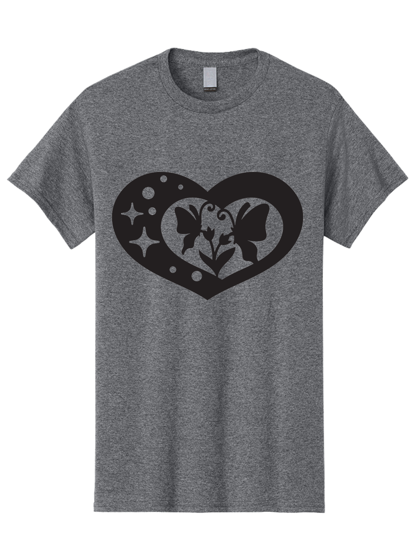 Butterfly-Heart Men'S Graphic Tee, 100% Cotton, Comfortable Casual Summer Wear, Machine Washable, Heart Shape, Butterfly Silhouette, Floral Design, Whimsical Graphics, Decorative Art, Symbolic Heart, Nature-Inspired, Mystical Charm, Aab259 9