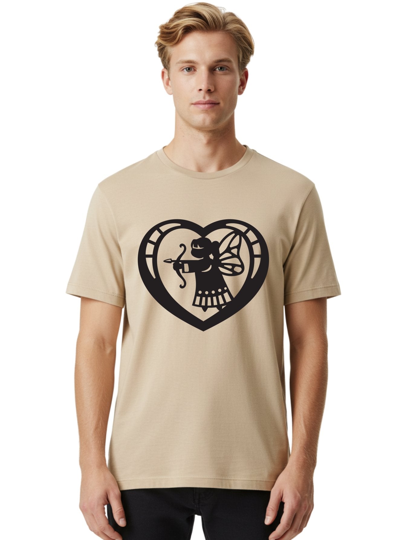 Cupid-1 Men'S Graphic Tee, 100% Cotton, Comfortable Casual Summer Wear, Machine Washable, Cupid Silhouette, Cupid With Bow And Arrow, Heart Shape, Valentines Day Symbol, Love Icon, Cherub Figure, Winged Character, Romantic Emblem, Aab261 16