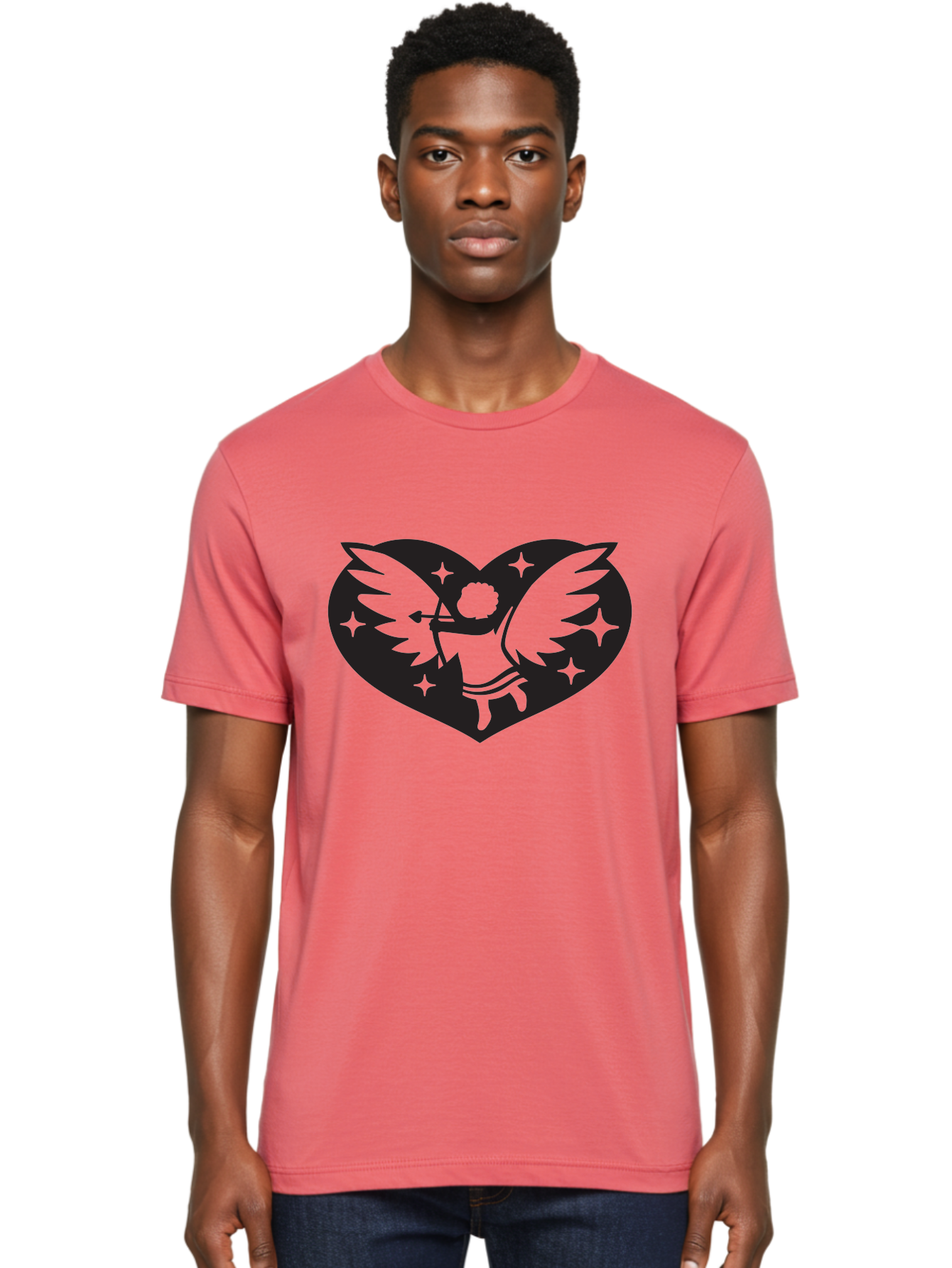 Cupid-Heart Men'S Graphic Tee, 100% Cotton, Comfortable Casual Summer Wear, Machine Washable, Cupid With Bow And Arrow, Heart Shape, Winged Cherub, Love Symbol, Valentines Day, Romance, Stars, Mythological Figure, Love Heart Aab262 6