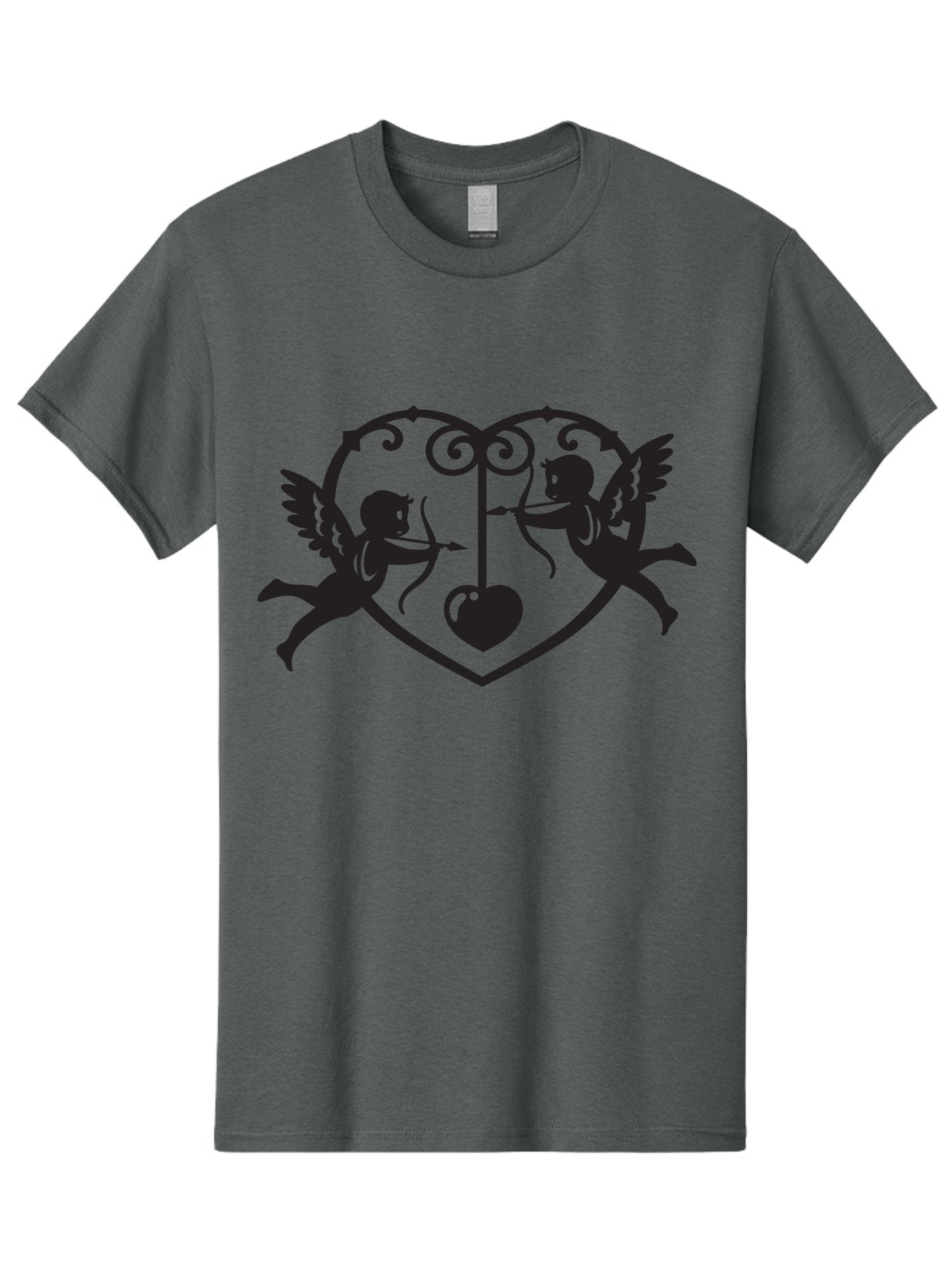 Cupid-Shooting-Arrow-At-Heart Men'S Graphic Tee, 100% Cotton, Comfortable Casual Summer Wear, Machine Washable, Cupid Shooting Arrows, Love Heart, Symbol Of Love, Romantic Icon, Valentine'S Day Theme, Cherub With Bow And Arrow, Aab263 3