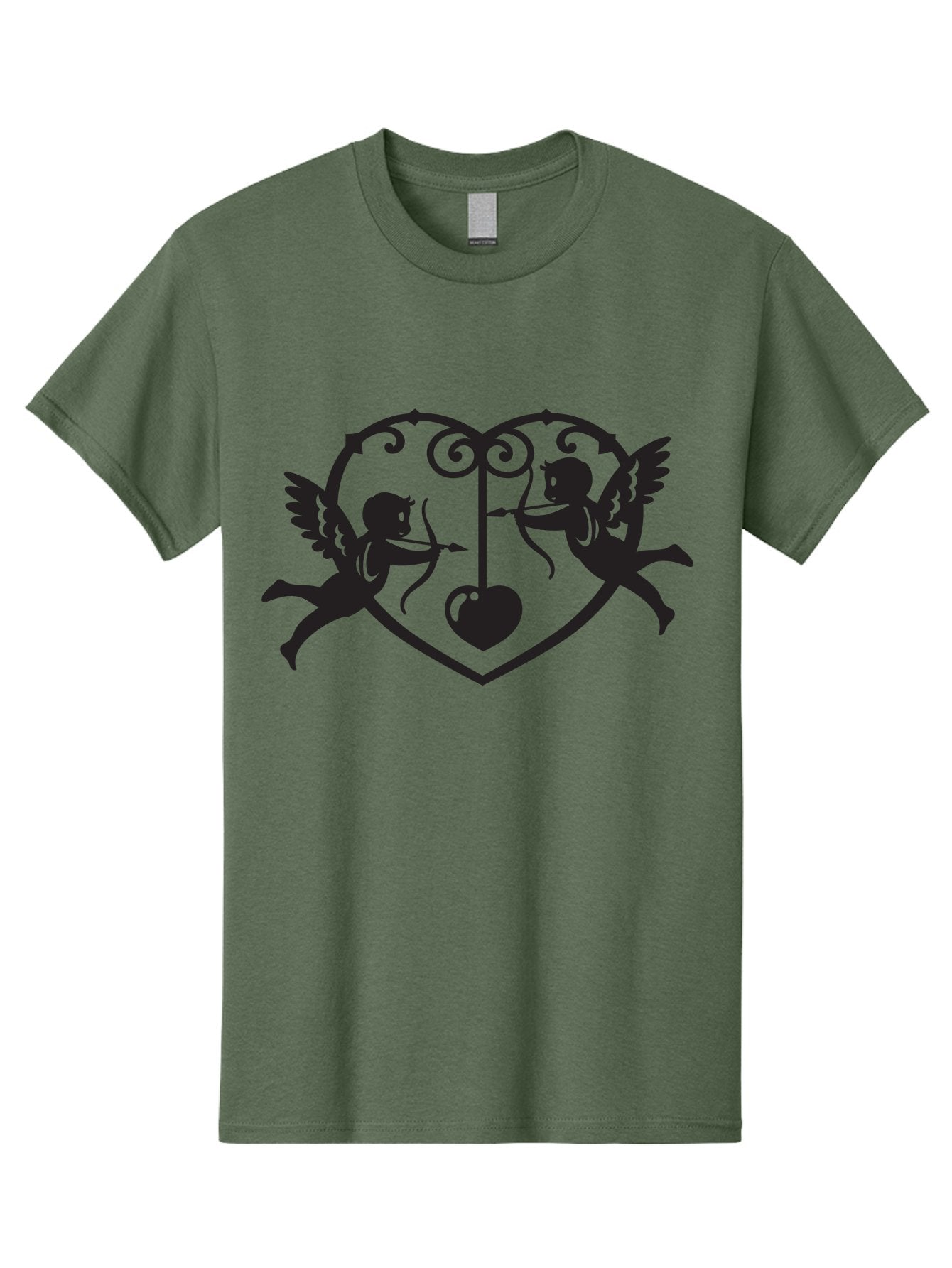 Cupid-Shooting-Arrow-At-Heart Men'S Graphic Tee, 100% Cotton, Comfortable Casual Summer Wear, Machine Washable, Cupid Shooting Arrows, Love Heart, Symbol Of Love, Romantic Icon, Valentine'S Day Theme, Cherub With Bow And Arrow, Aab263 13