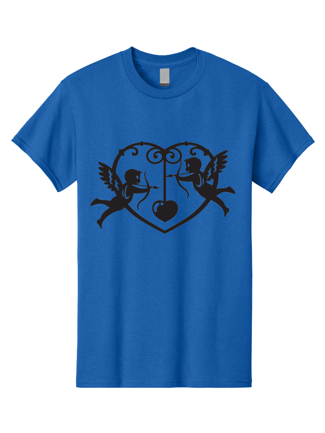 Cupid-Shooting-Arrow-At-Heart Men'S Graphic Tee, 100% Cotton, Comfortable Casual Summer Wear, Machine Washable, Cupid Shooting Arrows, Love Heart, Symbol Of Love, Romantic Icon, Valentine'S Day Theme, Cherub With Bow And Arrow, Aab263 25