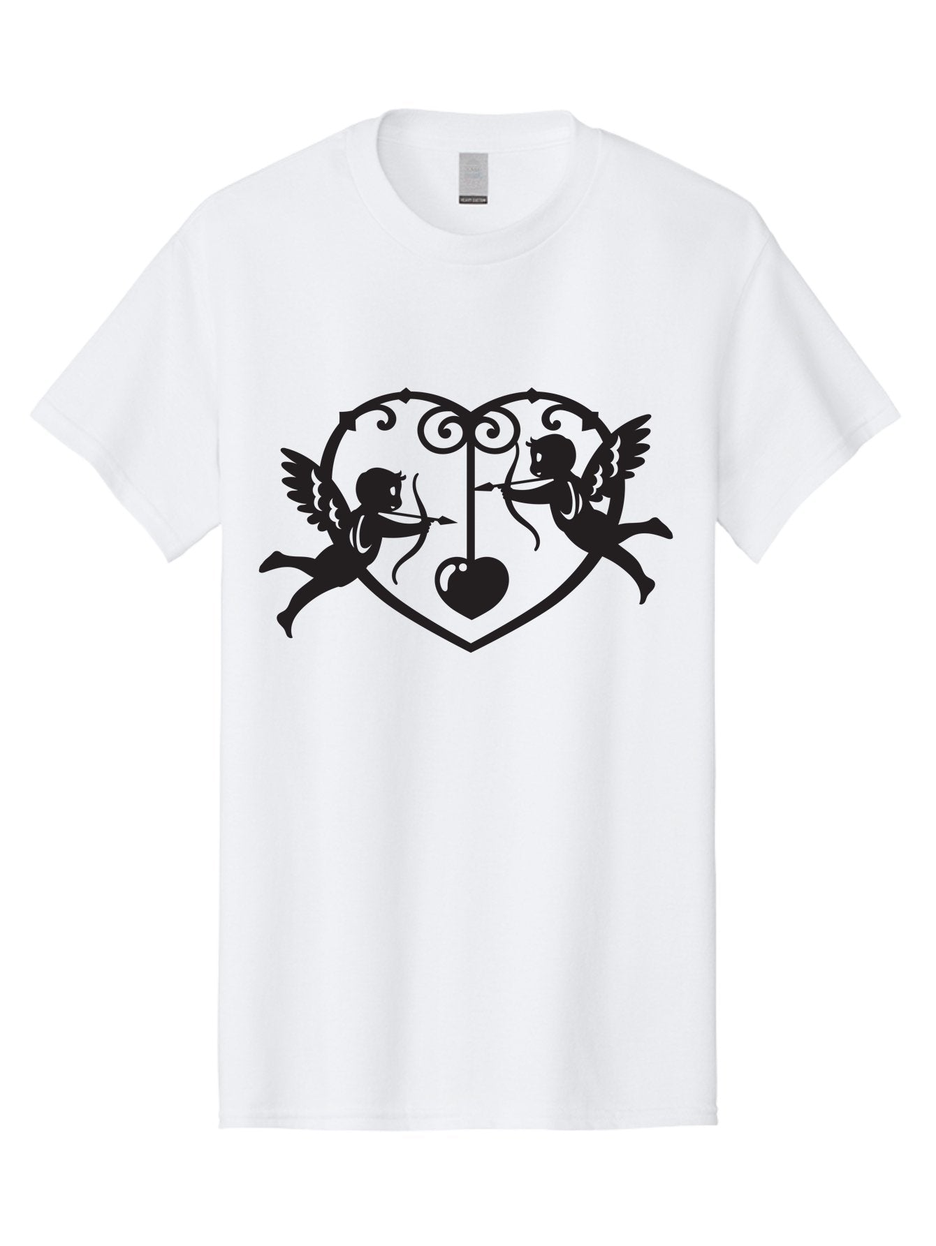 Cupid-Shooting-Arrow-At-Heart Men'S Graphic Tee, 100% Cotton, Comfortable Casual Summer Wear, Machine Washable, Cupid Shooting Arrows, Love Heart, Symbol Of Love, Romantic Icon, Valentine'S Day Theme, Cherub With Bow And Arrow, Aab263