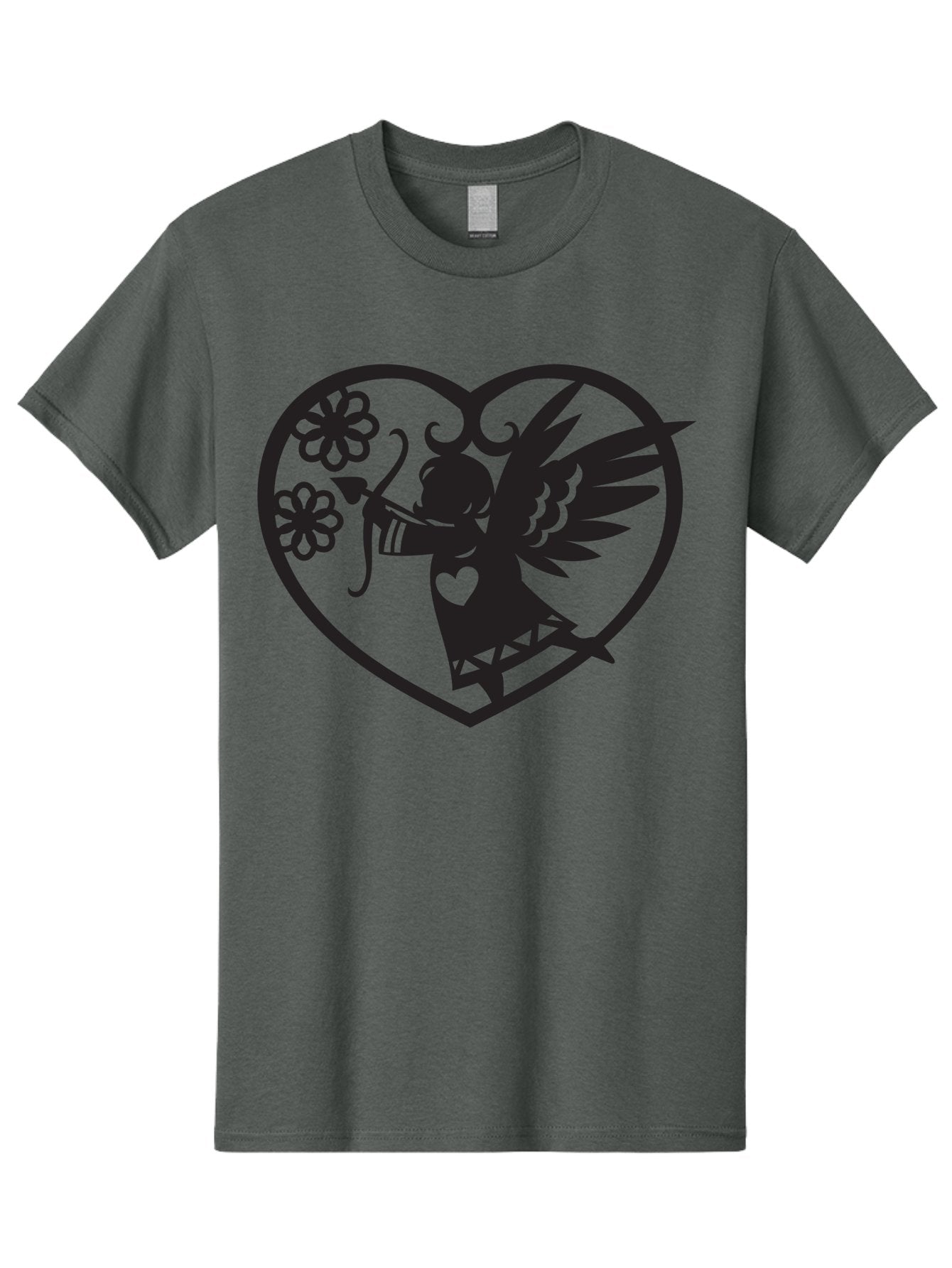 Cupid-With-Flowers Men'S Graphic Tee, 100% Cotton, Comfortable Casual Summer Wear, Machine Washable, Cupid With Bow And Arrow, Love Symbol, Valentines Day Icon, Heart Shaped Frame, Floral Elements, Romance And Love, Cherub With Wings Aab265 13