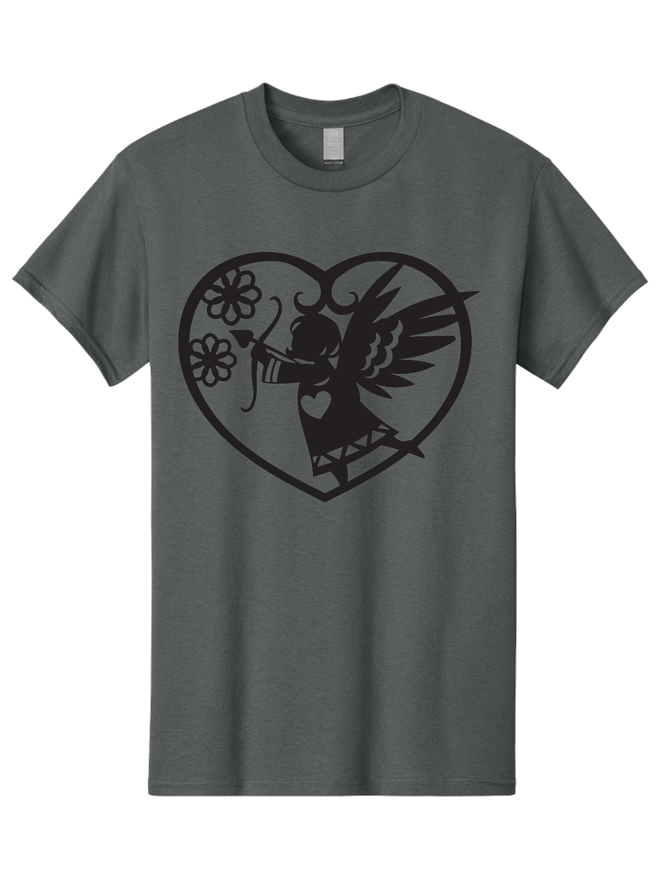 Cupid-With-Flowers Men'S Graphic Tee, 100% Cotton, Comfortable Casual Summer Wear, Machine Washable, Cupid With Bow And Arrow, Love Symbol, Valentines Day Icon, Heart Shaped Frame, Floral Elements, Romance And Love, Cherub With Wings Aab265 3