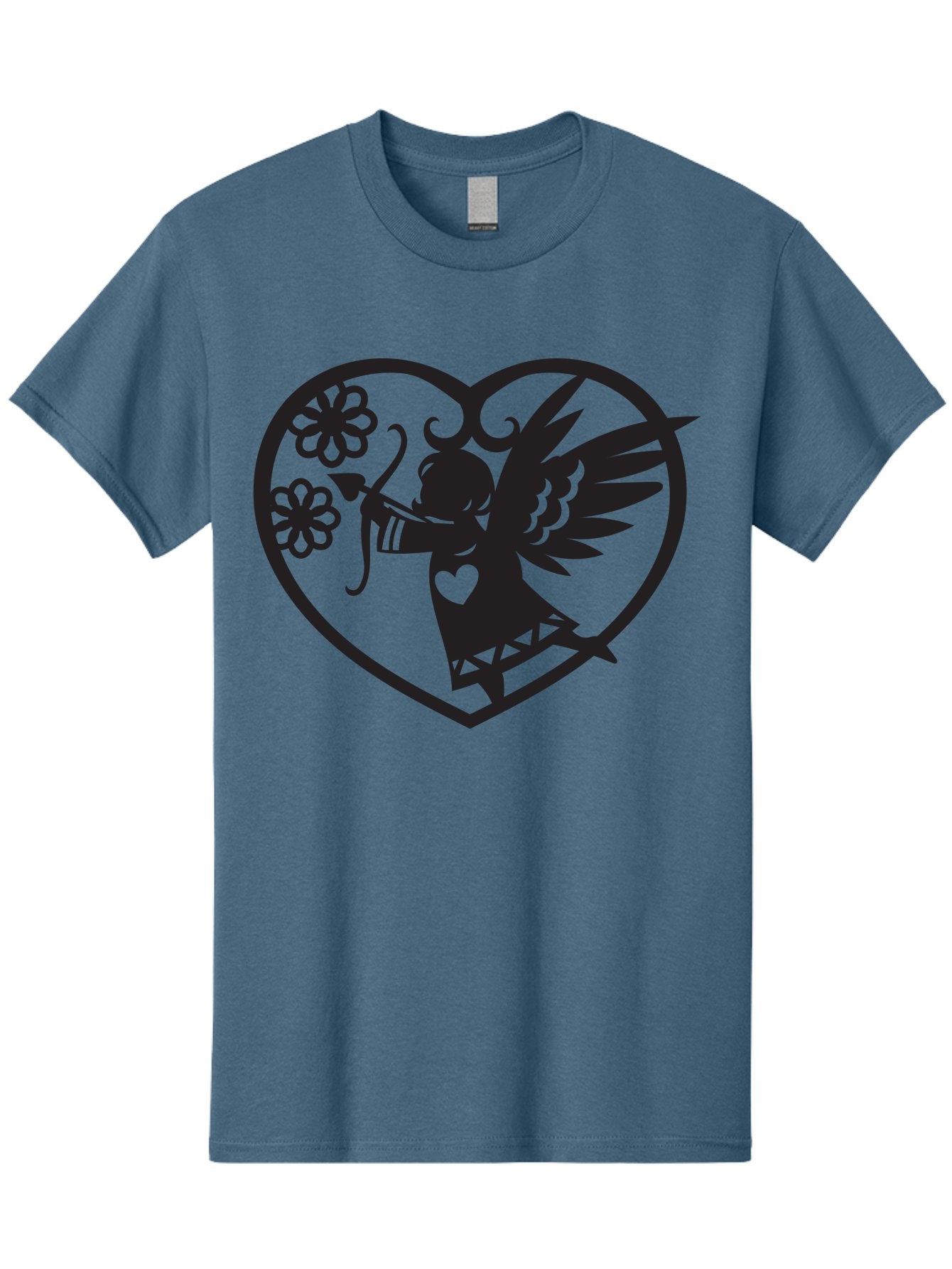 Cupid-With-Flowers Men'S Graphic Tee, 100% Cotton, Comfortable Casual Summer Wear, Machine Washable, Cupid With Bow And Arrow, Love Symbol, Valentines Day Icon, Heart Shaped Frame, Floral Elements, Romance And Love, Cherub With Wings Aab265 5