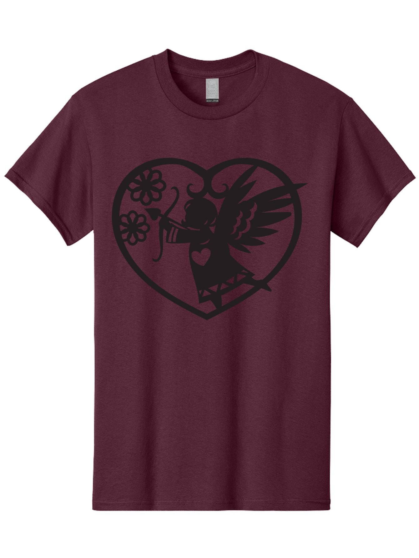Cupid-With-Flowers Men'S Graphic Tee, 100% Cotton, Comfortable Casual Summer Wear, Machine Washable, Cupid With Bow And Arrow, Love Symbol, Valentines Day Icon, Heart Shaped Frame, Floral Elements, Romance And Love, Cherub With Wings Aab265 9