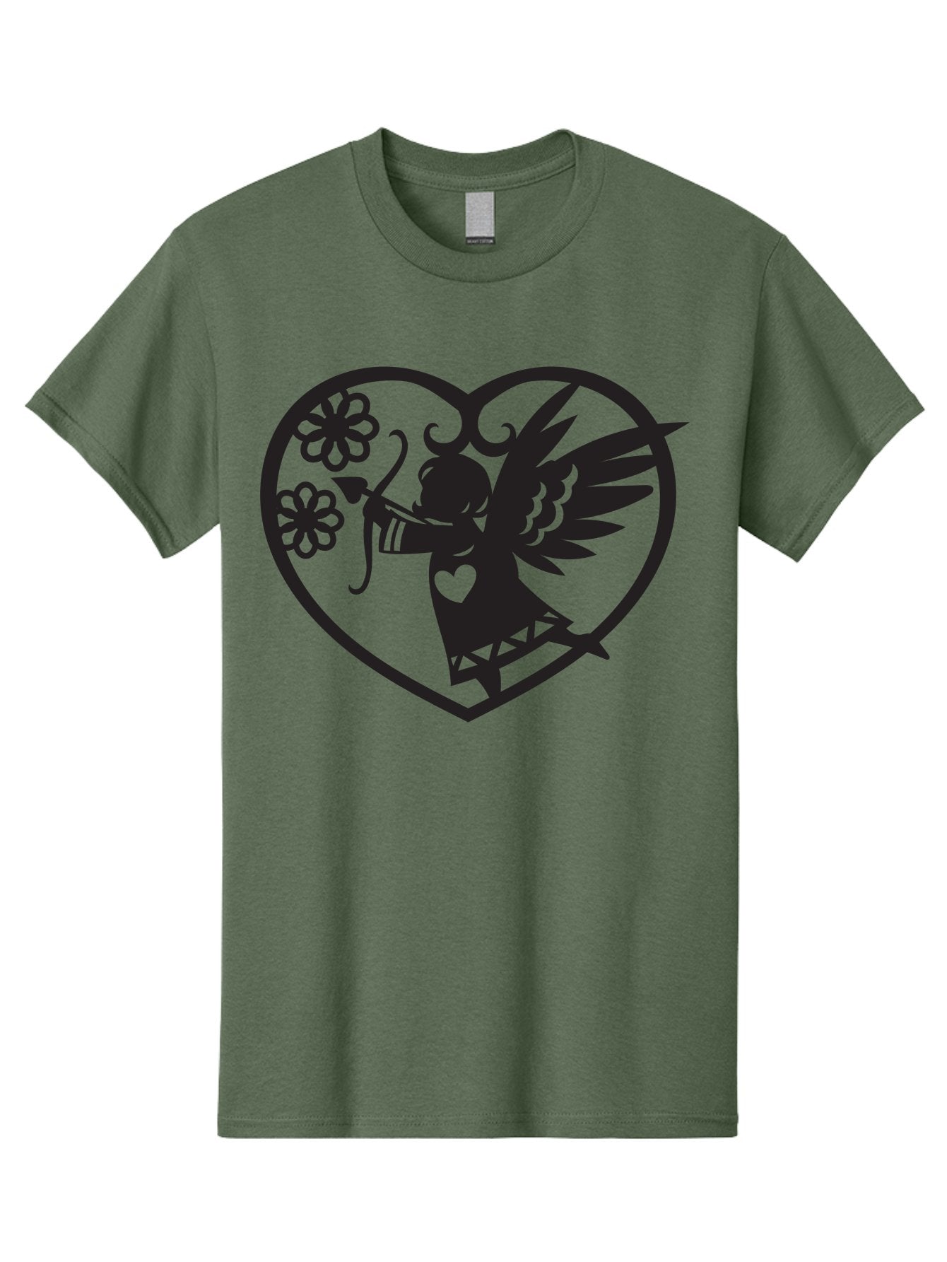 Cupid-With-Flowers Men'S Graphic Tee, 100% Cotton, Comfortable Casual Summer Wear, Machine Washable, Cupid With Bow And Arrow, Love Symbol, Valentines Day Icon, Heart Shaped Frame, Floral Elements, Romance And Love, Cherub With Wings Aab265 11