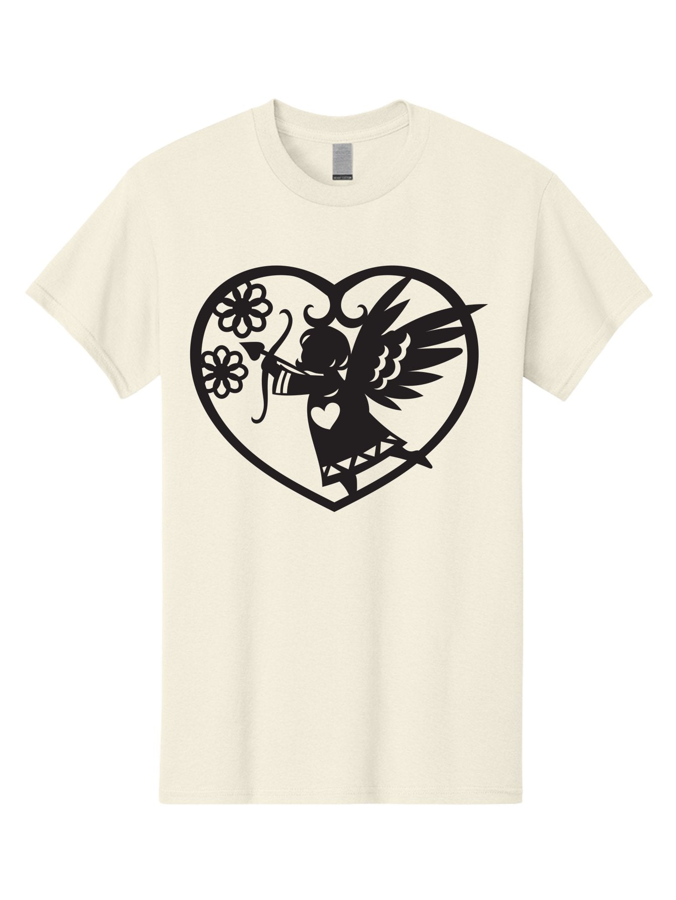 Cupid-With-Flowers Men'S Graphic Tee, 100% Cotton, Comfortable Casual Summer Wear, Machine Washable, Cupid With Bow And Arrow, Love Symbol, Valentines Day Icon, Heart Shaped Frame, Floral Elements, Romance And Love, Cherub With Wings Aab265