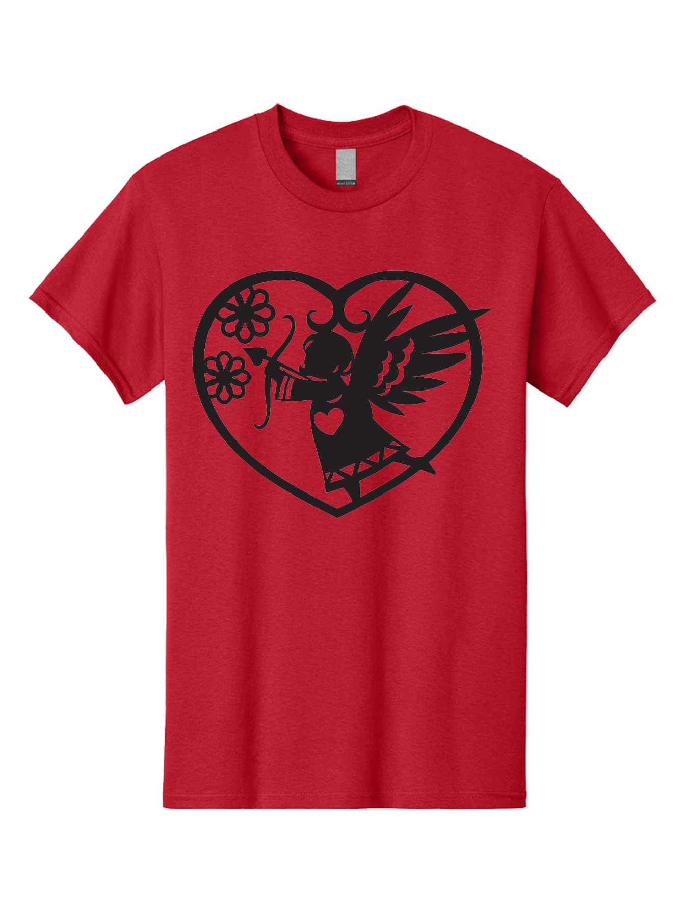 Cupid-With-Flowers Men'S Graphic Tee, 100% Cotton, Comfortable Casual Summer Wear, Machine Washable, Cupid With Bow And Arrow, Love Symbol, Valentines Day Icon, Heart Shaped Frame, Floral Elements, Romance And Love, Cherub With Wings Aab265 23