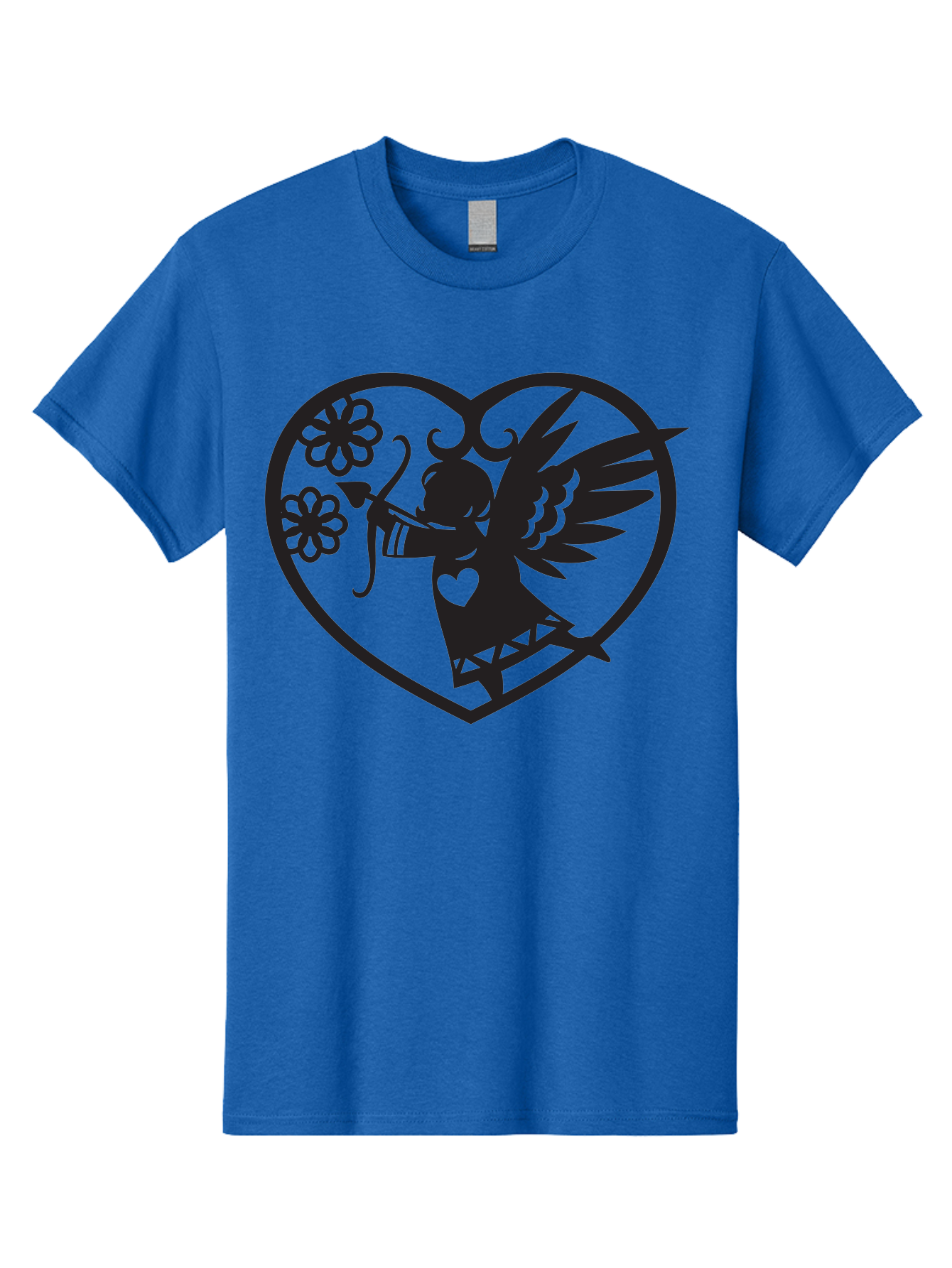 Cupid-With-Flowers Men'S Graphic Tee, 100% Cotton, Comfortable Casual Summer Wear, Machine Washable, Cupid With Bow And Arrow, Love Symbol, Valentines Day Icon, Heart Shaped Frame, Floral Elements, Romance And Love, Cherub With Wings Aab265 25