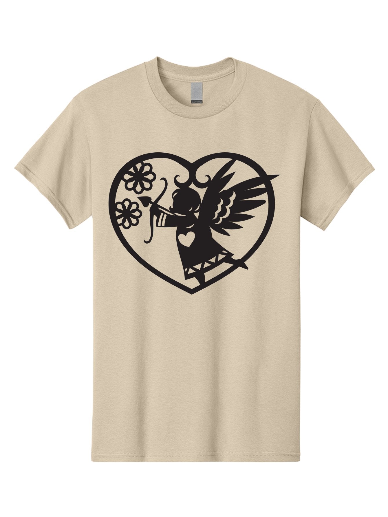Cupid-With-Flowers Men'S Graphic Tee, 100% Cotton, Comfortable Casual Summer Wear, Machine Washable, Cupid With Bow And Arrow, Love Symbol, Valentines Day Icon, Heart Shaped Frame, Floral Elements, Romance And Love, Cherub With Wings Aab265 6