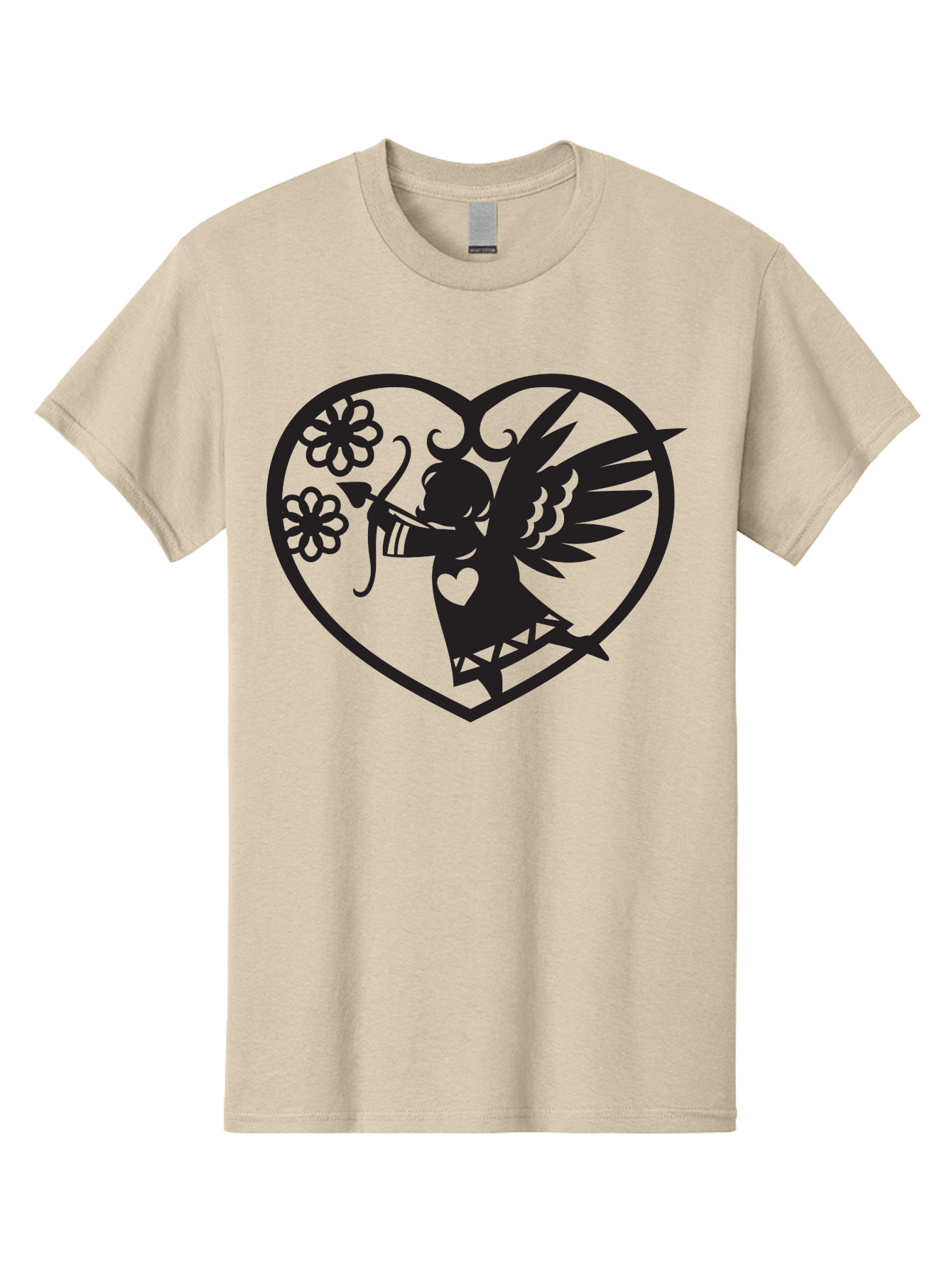 Cupid-With-Flowers Men'S Graphic Tee, 100% Cotton, Comfortable Casual Summer Wear, Machine Washable, Cupid With Bow And Arrow, Love Symbol, Valentines Day Icon, Heart Shaped Frame, Floral Elements, Romance And Love, Cherub With Wings Aab265 27