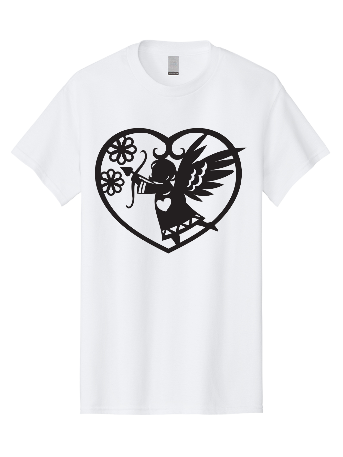 Cupid-With-Flowers Men'S Graphic Tee, 100% Cotton, Comfortable Casual Summer Wear, Machine Washable, Cupid With Bow And Arrow, Love Symbol, Valentines Day Icon, Heart Shaped Frame, Floral Elements, Romance And Love, Cherub With Wings Aab265 29