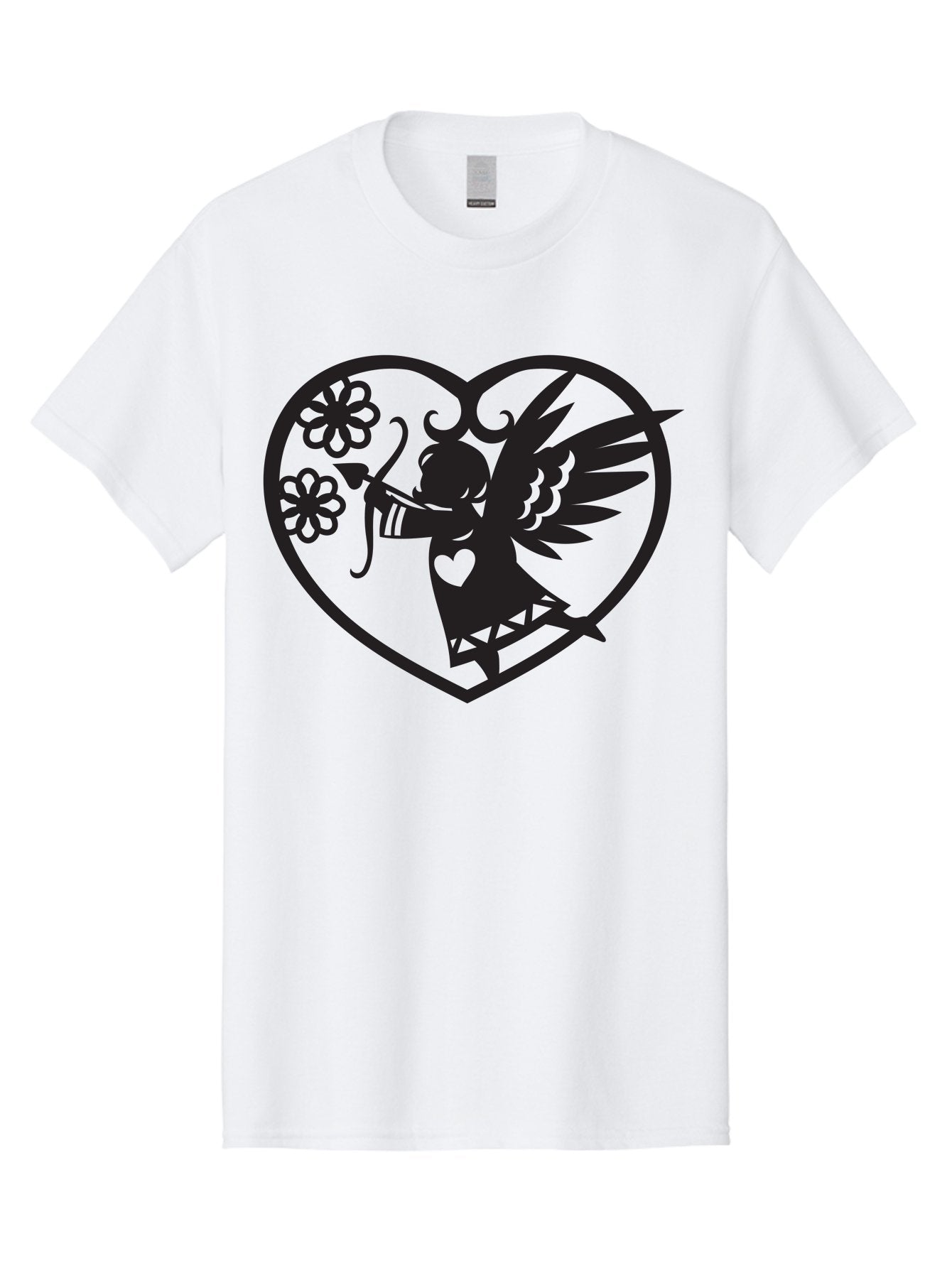 Cupid-With-Flowers Men'S Graphic Tee, 100% Cotton, Comfortable Casual Summer Wear, Machine Washable, Cupid With Bow And Arrow, Love Symbol, Valentines Day Icon, Heart Shaped Frame, Floral Elements, Romance And Love, Cherub With Wings Aab265