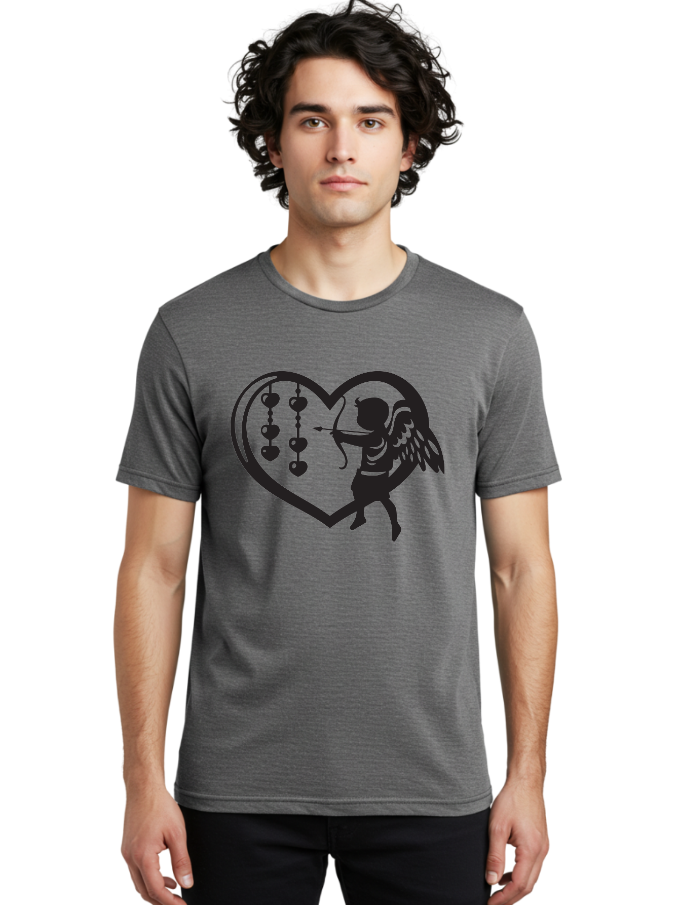 Cupid-With-Heart-Shaped-Necklace Men'S Graphic Tee, 100% Cotton, Comfortable Casual Summer Wear, Machine Washable, Cupid Shooting Arrow, Heart-Shaped Frame, Love Symbol, Valentine'S Day Theme, Romantic Gesture, Heart Beads, Winged Cherub Aab266 10