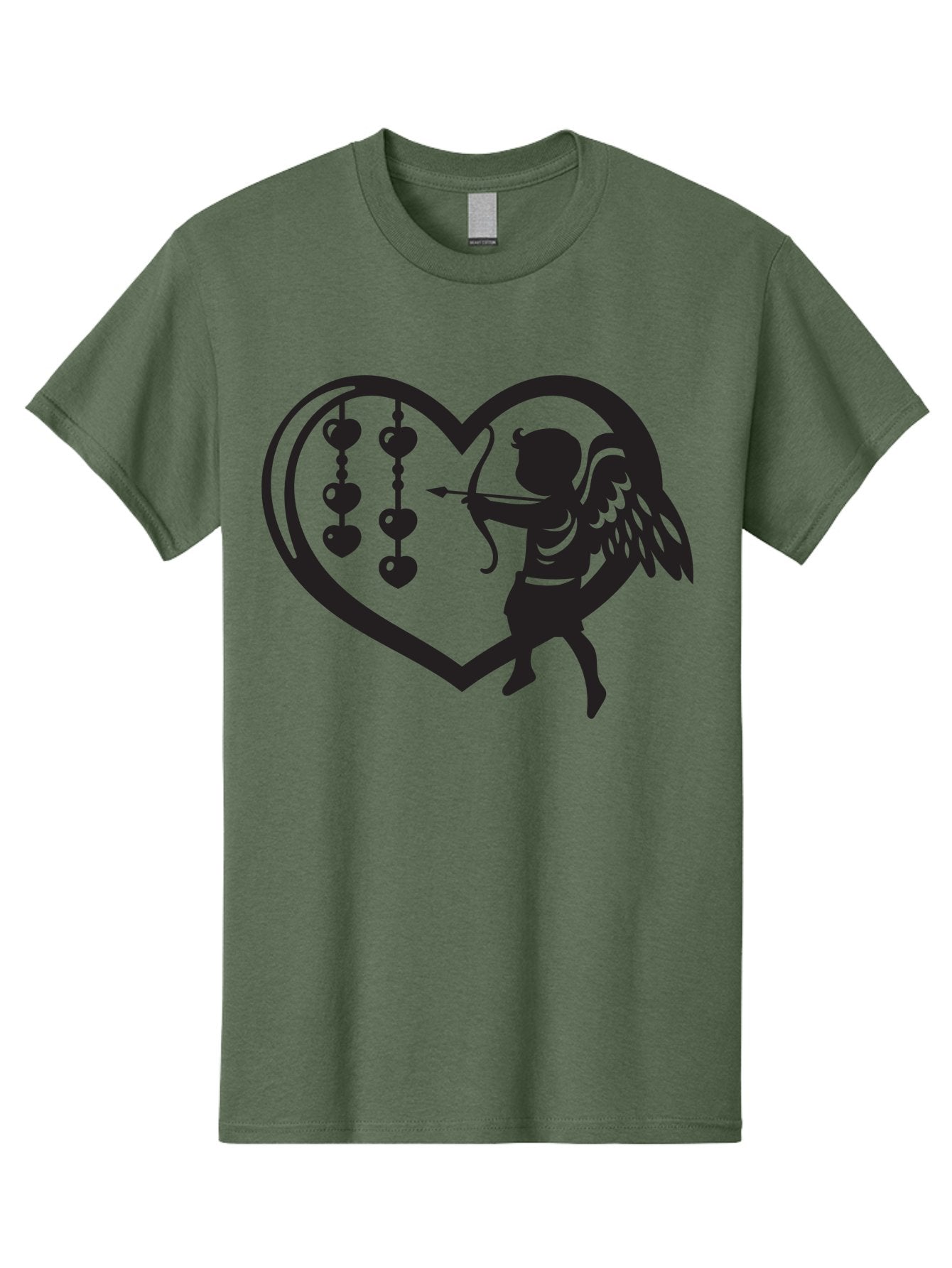 Cupid-With-Heart-Shaped-Necklace Men'S Graphic Tee, 100% Cotton, Comfortable Casual Summer Wear, Machine Washable, Cupid Shooting Arrow, Heart-Shaped Frame, Love Symbol, Valentine'S Day Theme, Romantic Gesture, Heart Beads, Winged Cherub Aab266