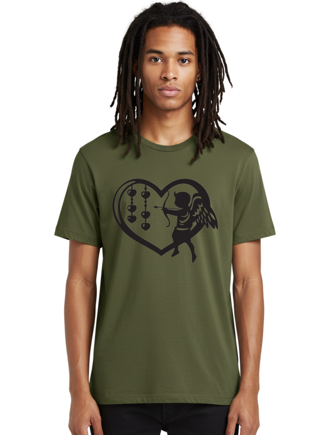 Cupid-With-Heart-Shaped-Necklace Men'S Graphic Tee, 100% Cotton, Comfortable Casual Summer Wear, Machine Washable, Cupid Shooting Arrow, Heart-Shaped Frame, Love Symbol, Valentine'S Day Theme, Romantic Gesture, Heart Beads, Winged Cherub Aab266 16