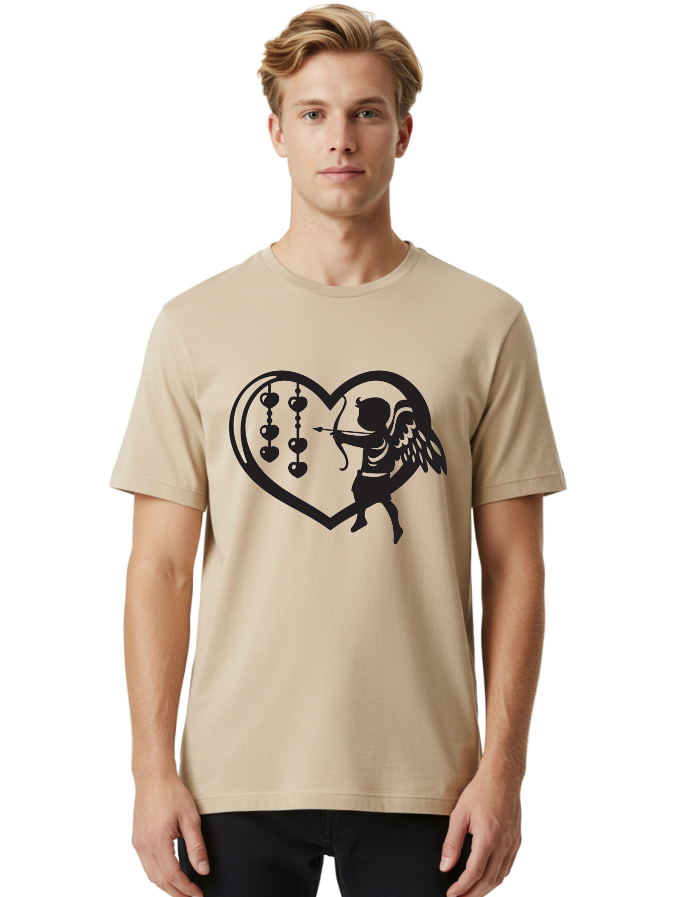 Cupid-With-Heart-Shaped-Necklace Men'S Graphic Tee, 100% Cotton, Comfortable Casual Summer Wear, Machine Washable, Cupid Shooting Arrow, Heart-Shaped Frame, Love Symbol, Valentine'S Day Theme, Romantic Gesture, Heart Beads, Winged Cherub Aab266 28