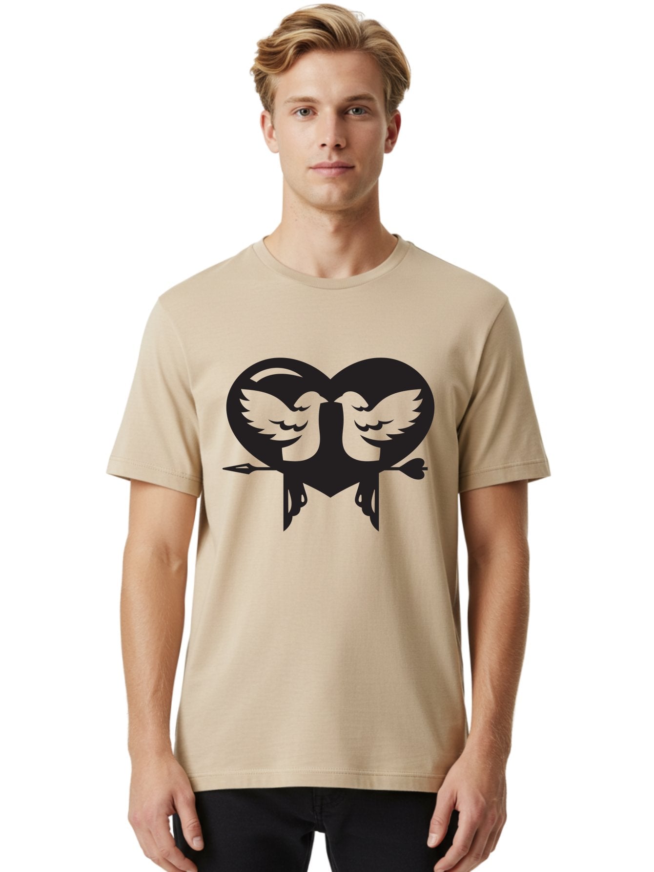 Cupid Men'S Graphic Tee, 100% Cotton, Comfortable Casual Summer Wear, Machine Washable, Heart Shape, Swallows Silhouette, Doves, Birds In Love, Arrow Through Heart, Love Symbol, Romantic Gesture, Tender Moment, Heartwarming Scene, Bird Art, Aab267 18