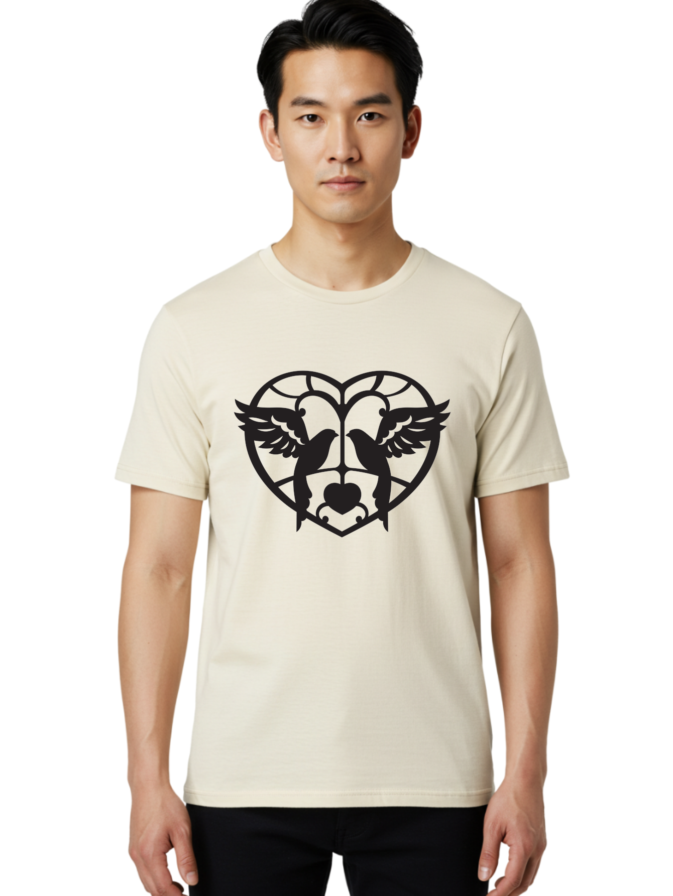 Dove-Heart Men'S Graphic Tee, 100% Cotton, Comfortable Casual Summer Wear, Machine Washable, Doves In Love, Heart Symbol, Symbol Of Love, Peace Doves, Unity, Harmony, Love And Peace, Couple Doves, Decorative Doves Aab268 18