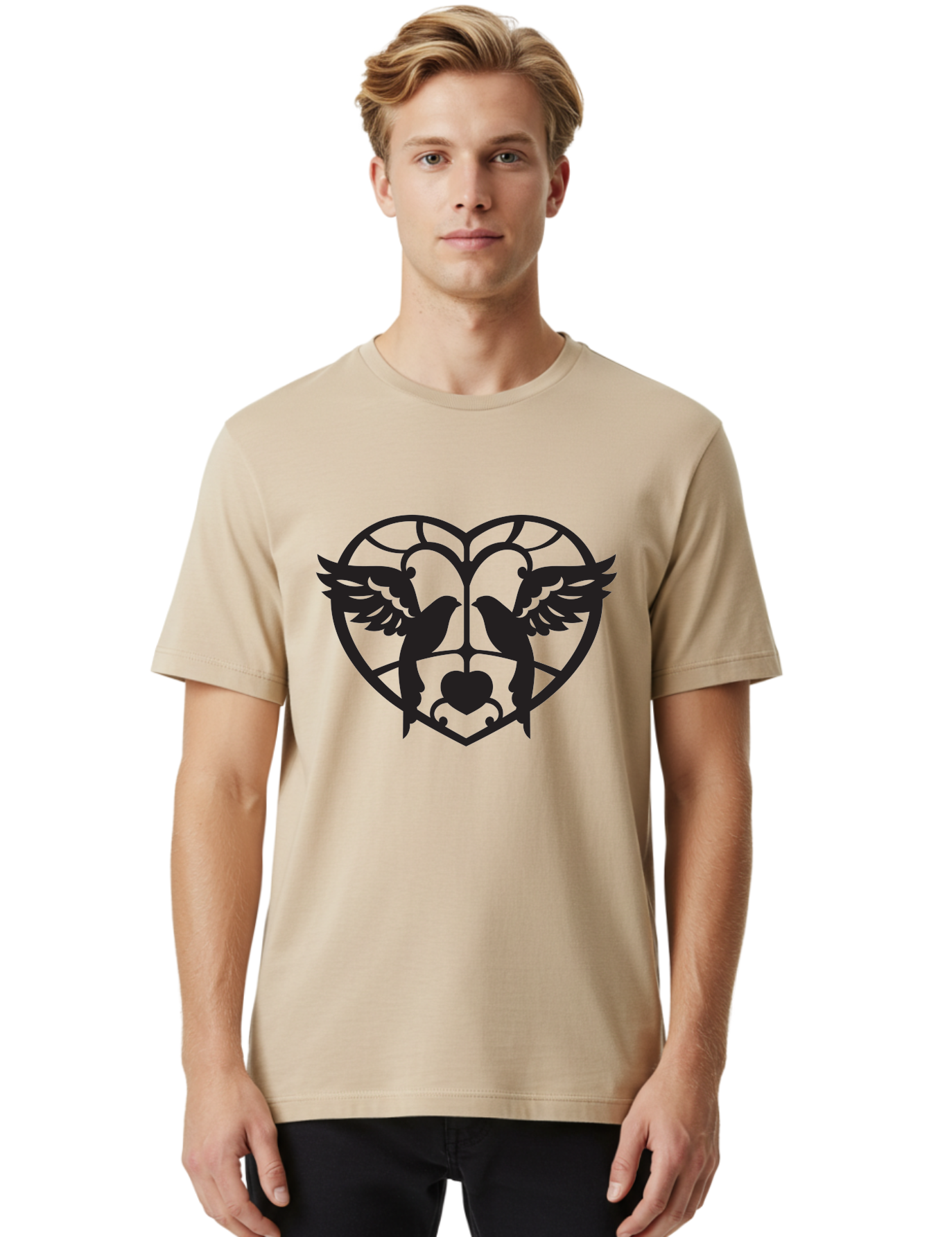 Dove-Heart Men'S Graphic Tee, 100% Cotton, Comfortable Casual Summer Wear, Machine Washable, Doves In Love, Heart Symbol, Symbol Of Love, Peace Doves, Unity, Harmony, Love And Peace, Couple Doves, Decorative Doves Aab268 28
