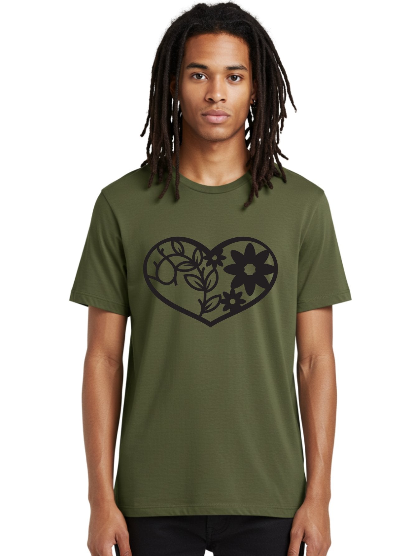 Floral-Heart Men'S Graphic Tee, 100% Cotton, Comfortable Casual Summer Wear, Machine Washable, Heart Shape, Floral Design, Flowers, Leaves, Botanical Elements, Love Symbol, Decorative Art, Simple Illustrations, Minimalist Style, Flower Motifs Aab269 24