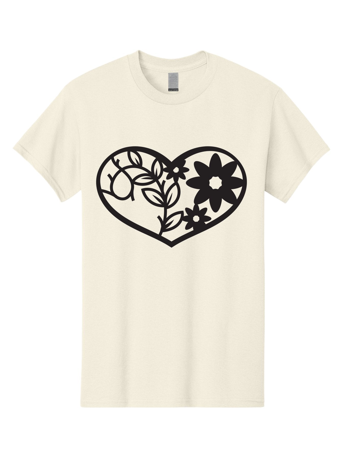 Floral-Heart Men'S Graphic Tee, 100% Cotton, Comfortable Casual Summer Wear, Machine Washable, Heart Shape, Floral Design, Flowers, Leaves, Botanical Elements, Love Symbol, Decorative Art, Simple Illustrations, Minimalist Style, Flower Motifs Aab269
