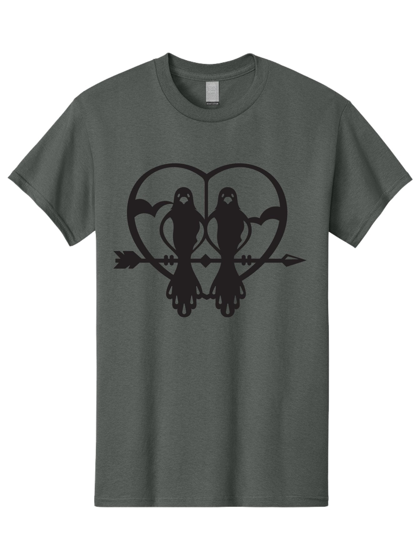 Goth-Couple Men'S Graphic Tee, 100% Cotton, Comfortable Casual Summer Wear, Machine Washable, Ghostly Figures, Heart Shape, Arrow Through Heart, Mirrored Silhouettes, Mystical Imagery, Gothic Romance, Spooky Love, Eerie Atmosphere, Dark Art, Aab270