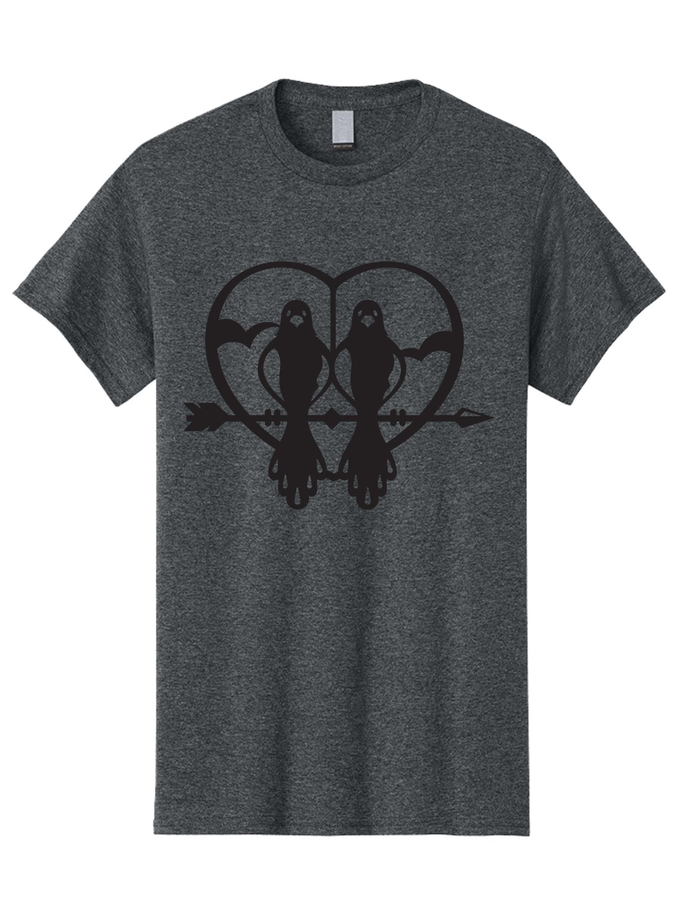 Goth-Couple Men'S Graphic Tee, 100% Cotton, Comfortable Casual Summer Wear, Machine Washable, Ghostly Figures, Heart Shape, Arrow Through Heart, Mirrored Silhouettes, Mystical Imagery, Gothic Romance, Spooky Love, Eerie Atmosphere, Dark Art, Aab270 14