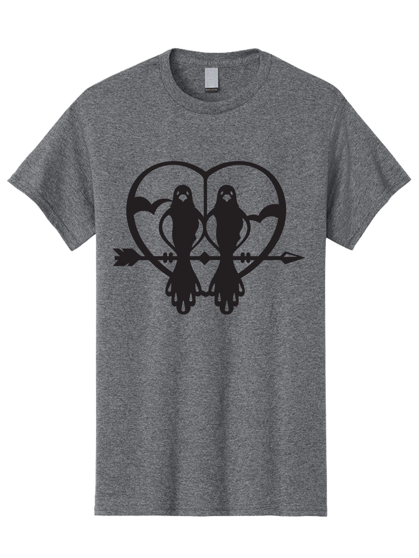 Goth-Couple Men'S Graphic Tee, 100% Cotton, Comfortable Casual Summer Wear, Machine Washable, Ghostly Figures, Heart Shape, Arrow Through Heart, Mirrored Silhouettes, Mystical Imagery, Gothic Romance, Spooky Love, Eerie Atmosphere, Dark Art, Aab270 7