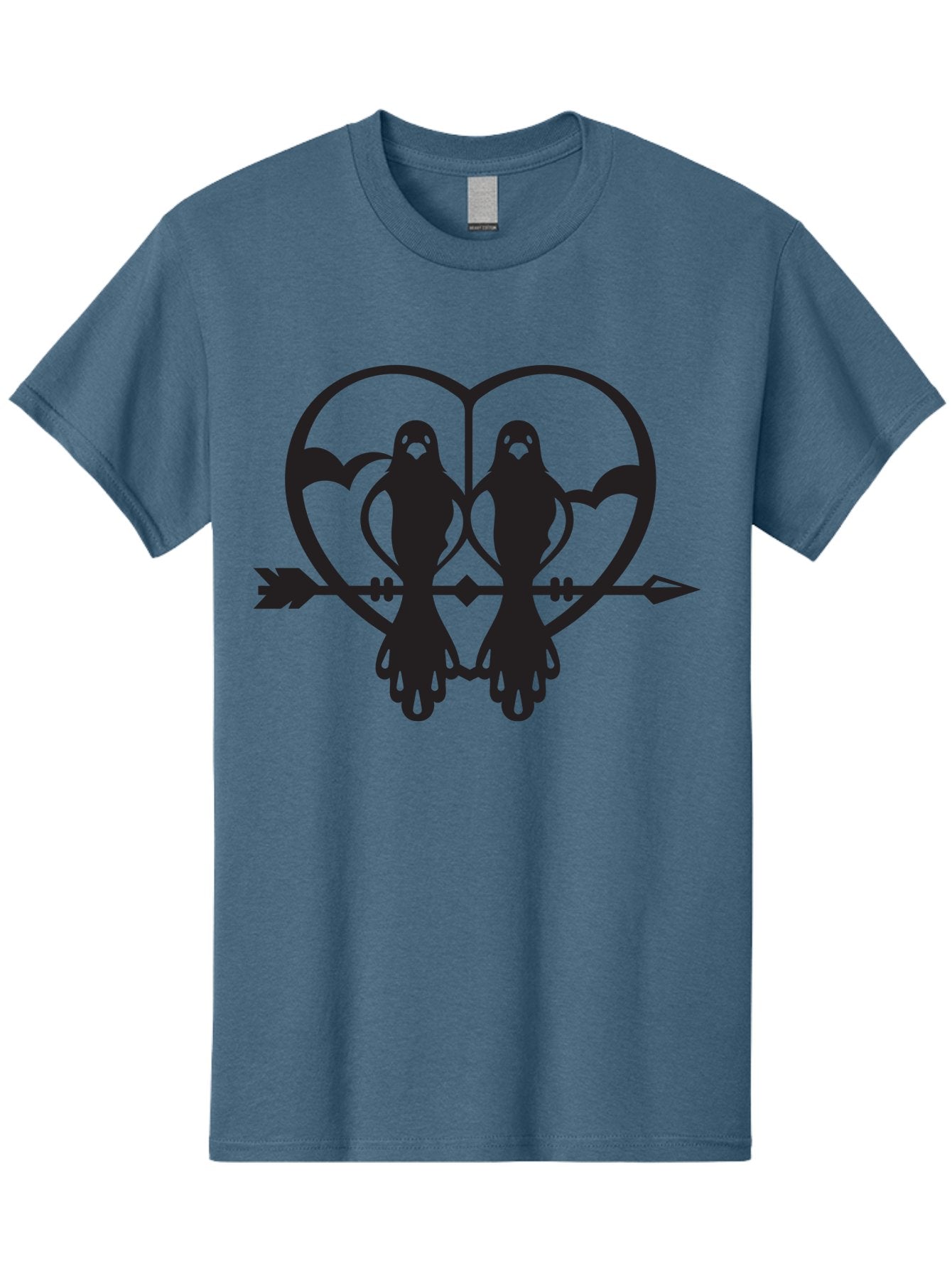 Goth-Couple Men'S Graphic Tee, 100% Cotton, Comfortable Casual Summer Wear, Machine Washable, Ghostly Figures, Heart Shape, Arrow Through Heart, Mirrored Silhouettes, Mystical Imagery, Gothic Romance, Spooky Love, Eerie Atmosphere, Dark Art, Aab270
