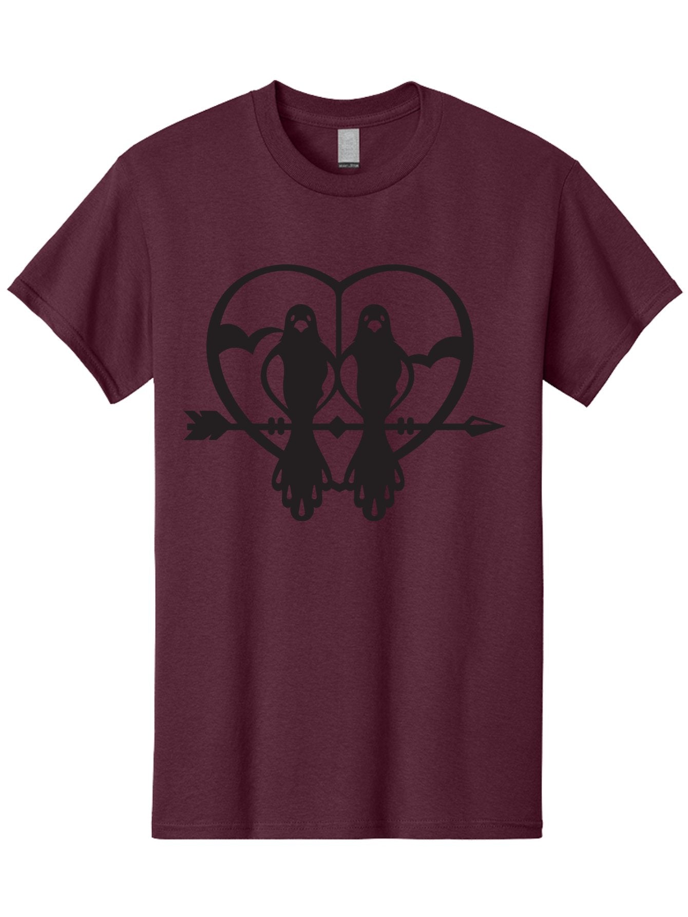 Goth-Couple Men'S Graphic Tee, 100% Cotton, Comfortable Casual Summer Wear, Machine Washable, Ghostly Figures, Heart Shape, Arrow Through Heart, Mirrored Silhouettes, Mystical Imagery, Gothic Romance, Spooky Love, Eerie Atmosphere, Dark Art, Aab270 11
