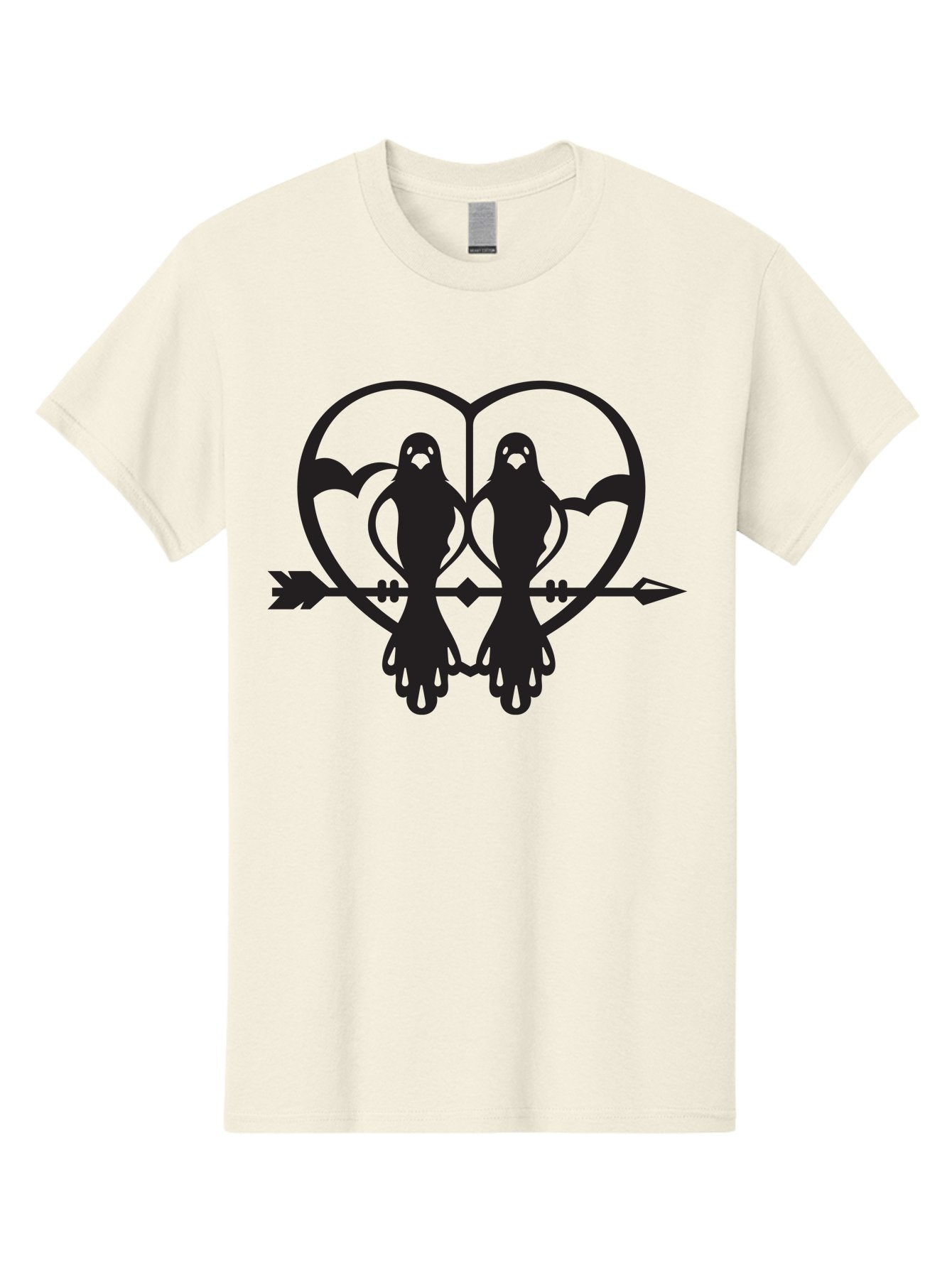 Goth-Couple Men'S Graphic Tee, 100% Cotton, Comfortable Casual Summer Wear, Machine Washable, Ghostly Figures, Heart Shape, Arrow Through Heart, Mirrored Silhouettes, Mystical Imagery, Gothic Romance, Spooky Love, Eerie Atmosphere, Dark Art, Aab270 4