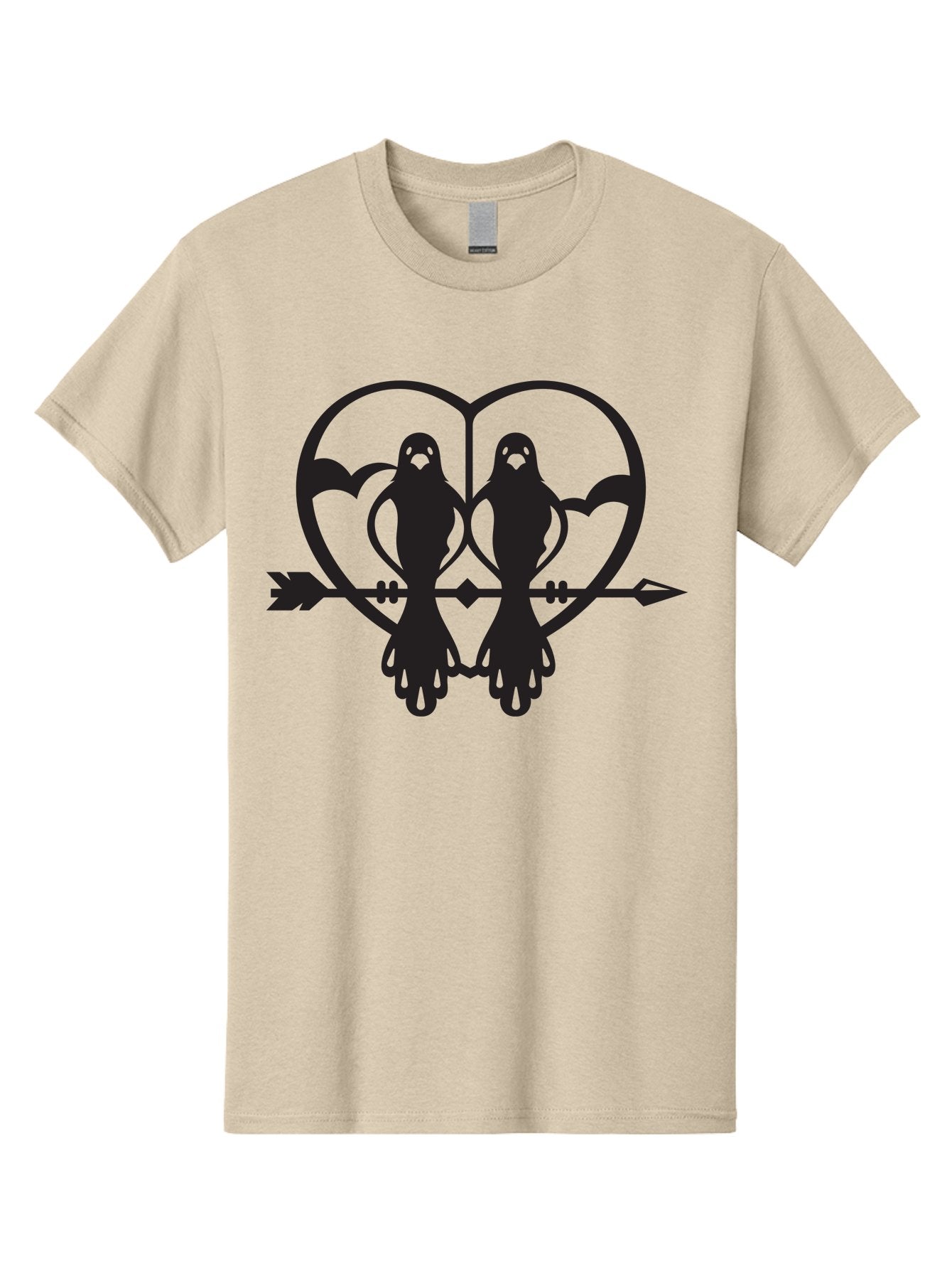 Goth-Couple Men'S Graphic Tee, 100% Cotton, Comfortable Casual Summer Wear, Machine Washable, Ghostly Figures, Heart Shape, Arrow Through Heart, Mirrored Silhouettes, Mystical Imagery, Gothic Romance, Spooky Love, Eerie Atmosphere, Dark Art, Aab270 9