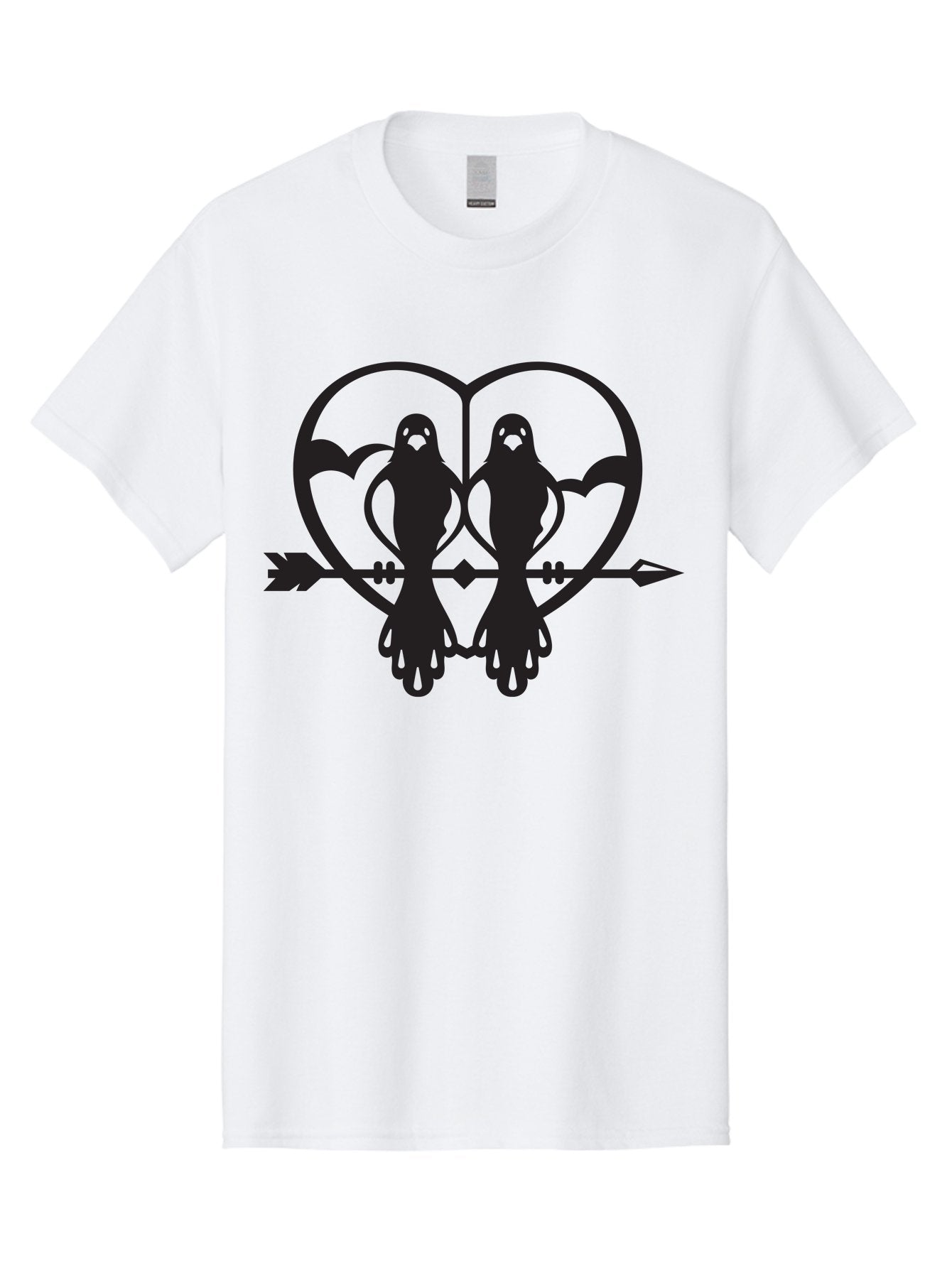 Goth-Couple Men'S Graphic Tee, 100% Cotton, Comfortable Casual Summer Wear, Machine Washable, Ghostly Figures, Heart Shape, Arrow Through Heart, Mirrored Silhouettes, Mystical Imagery, Gothic Romance, Spooky Love, Eerie Atmosphere, Dark Art, Aab270 5
