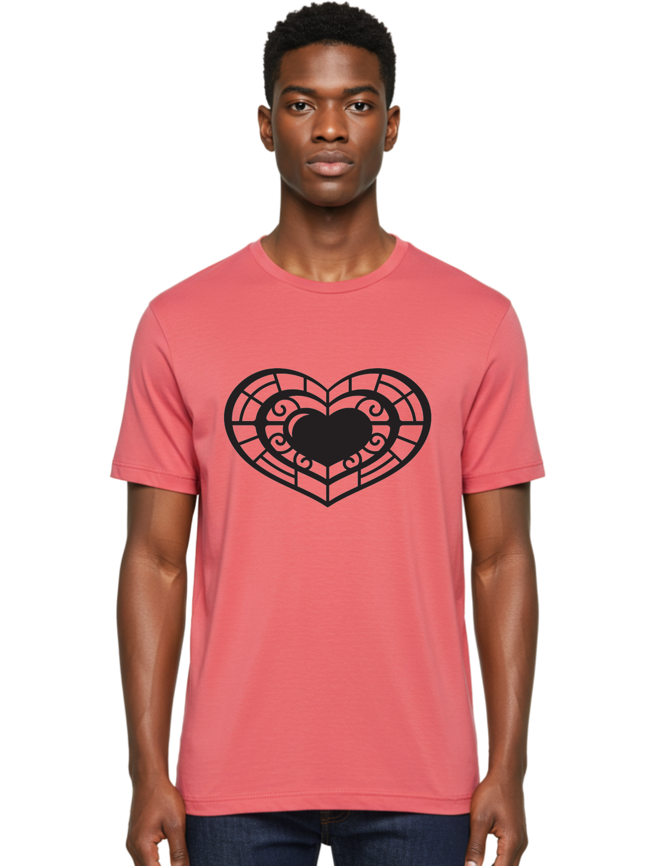 Heart-Design Men'S Graphic Tee, 100% Cotton, Comfortable Casual Summer Wear, Machine Washable, Stained Glass Heart, Decorative Heart, Intricate Design, Heart Silhouette, Ornate Pattern, Swirling Shapes, Love Symbol, Valentines Day Aab274 16