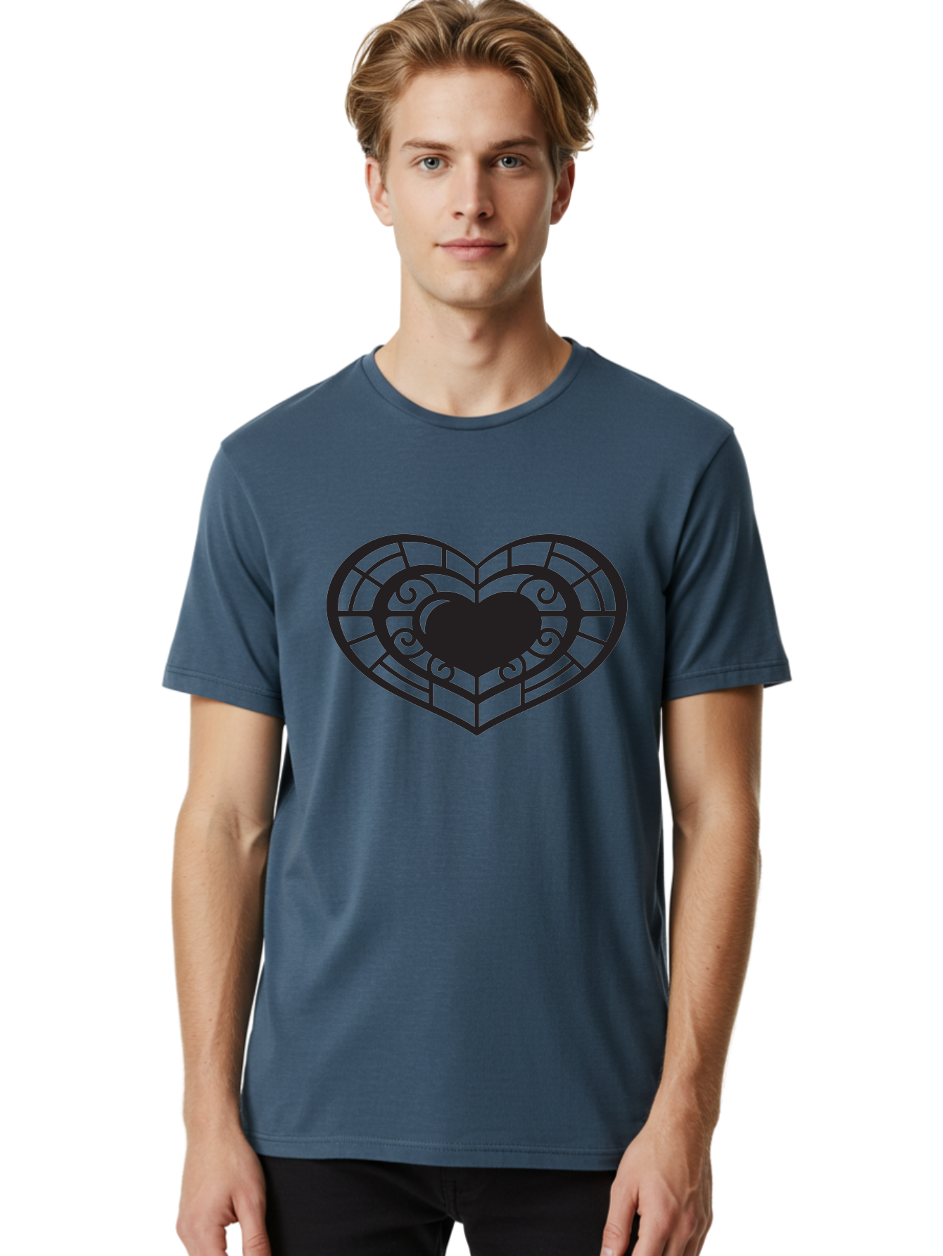 Heart-Design Men'S Graphic Tee, 100% Cotton, Comfortable Casual Summer Wear, Machine Washable, Stained Glass Heart, Decorative Heart, Intricate Design, Heart Silhouette, Ornate Pattern, Swirling Shapes, Love Symbol, Valentines Day Aab274 14
