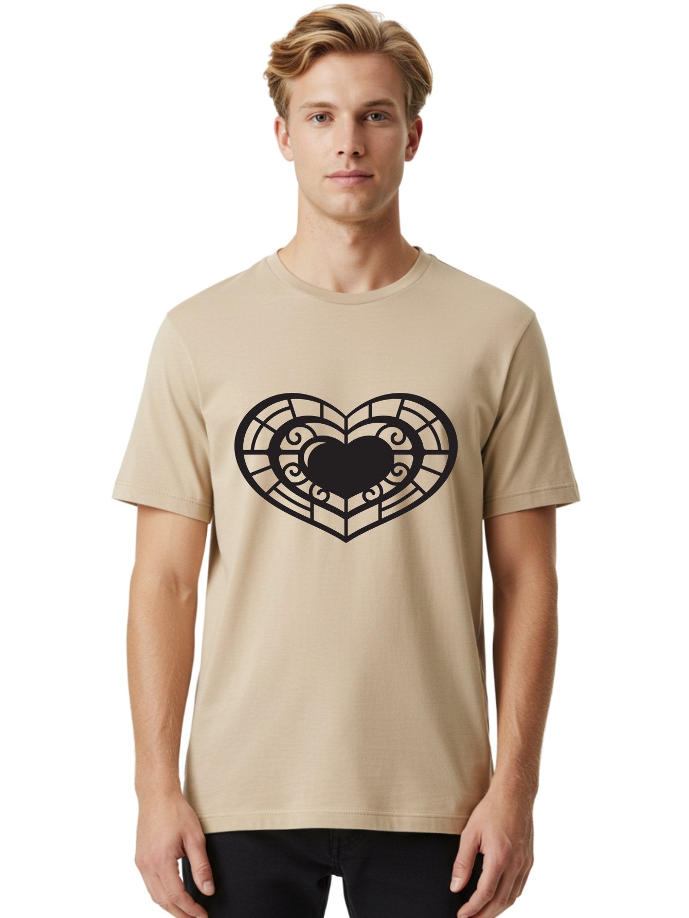 Heart-Design Men'S Graphic Tee, 100% Cotton, Comfortable Casual Summer Wear, Machine Washable, Stained Glass Heart, Decorative Heart, Intricate Design, Heart Silhouette, Ornate Pattern, Swirling Shapes, Love Symbol, Valentines Day Aab274 16