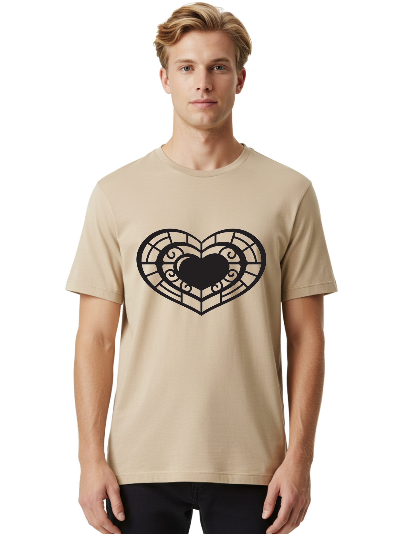 Heart-Design Men'S Graphic Tee, 100% Cotton, Comfortable Casual Summer Wear, Machine Washable, Stained Glass Heart, Decorative Heart, Intricate Design, Heart Silhouette, Ornate Pattern, Swirling Shapes, Love Symbol, Valentines Day Aab274 26