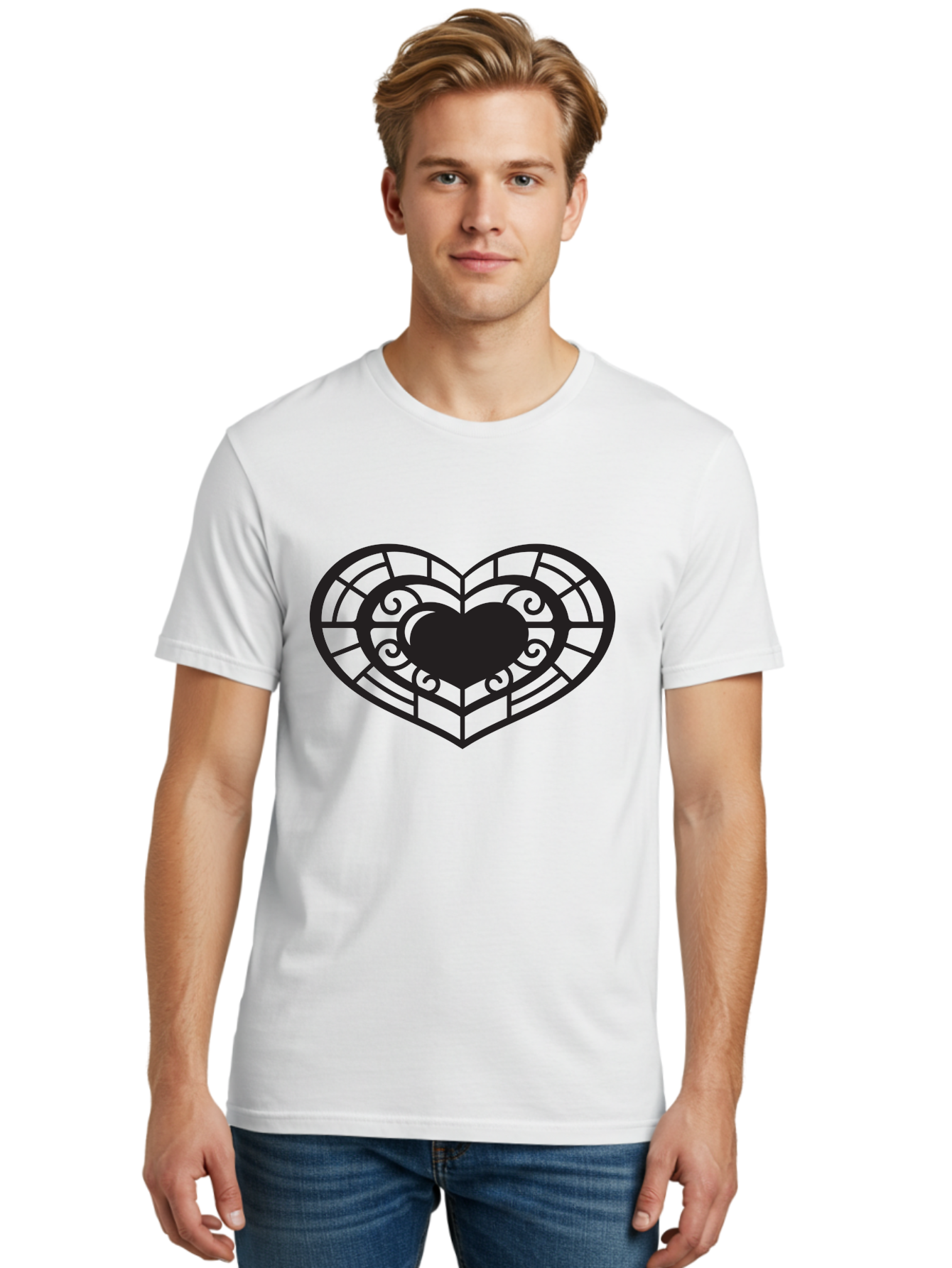 Heart-Design Men'S Graphic Tee, 100% Cotton, Comfortable Casual Summer Wear, Machine Washable, Stained Glass Heart, Decorative Heart, Intricate Design, Heart Silhouette, Ornate Pattern, Swirling Shapes, Love Symbol, Valentines Day Aab274 12