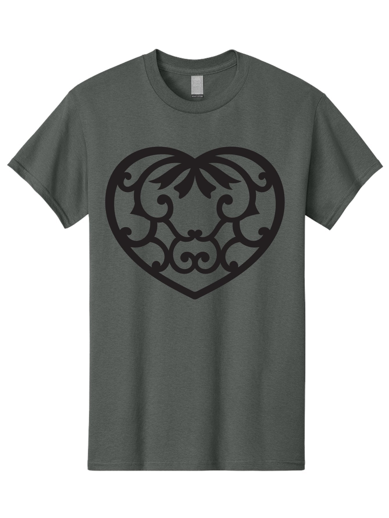 Heart-Filigree Men'S Graphic Tee, 100% Cotton, Comfortable Casual Summer Wear, Machine Washable, Filigree Heart, Floral Pattern, Heart Shape, Black Design, Ornate Details, Elegant Style, Romantic Symbol, Decorative Art Aab275 10