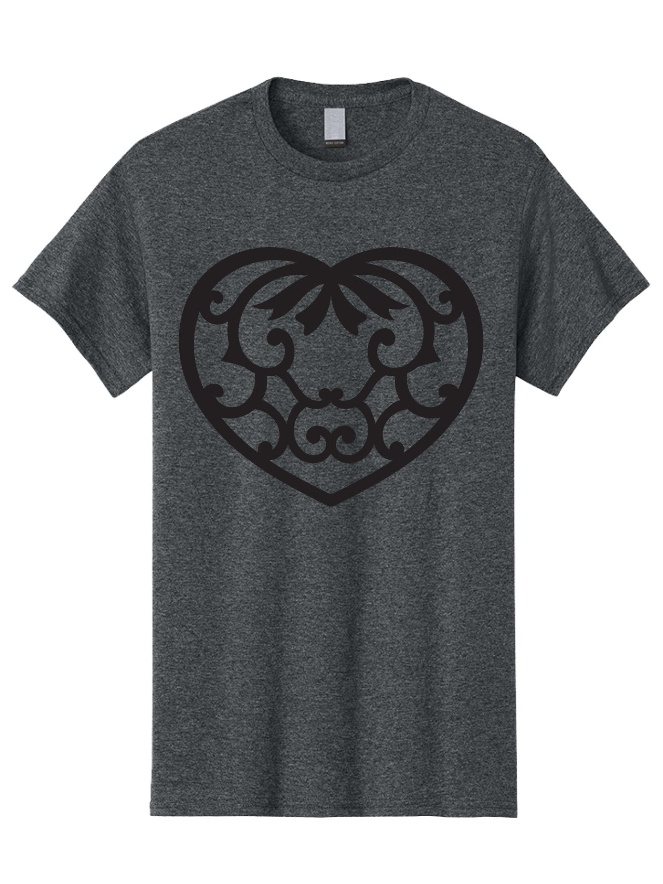 Heart-Filigree Men'S Graphic Tee, 100% Cotton, Comfortable Casual Summer Wear, Machine Washable, Filigree Heart, Floral Pattern, Heart Shape, Black Design, Ornate Details, Elegant Style, Romantic Symbol, Decorative Art Aab275 7