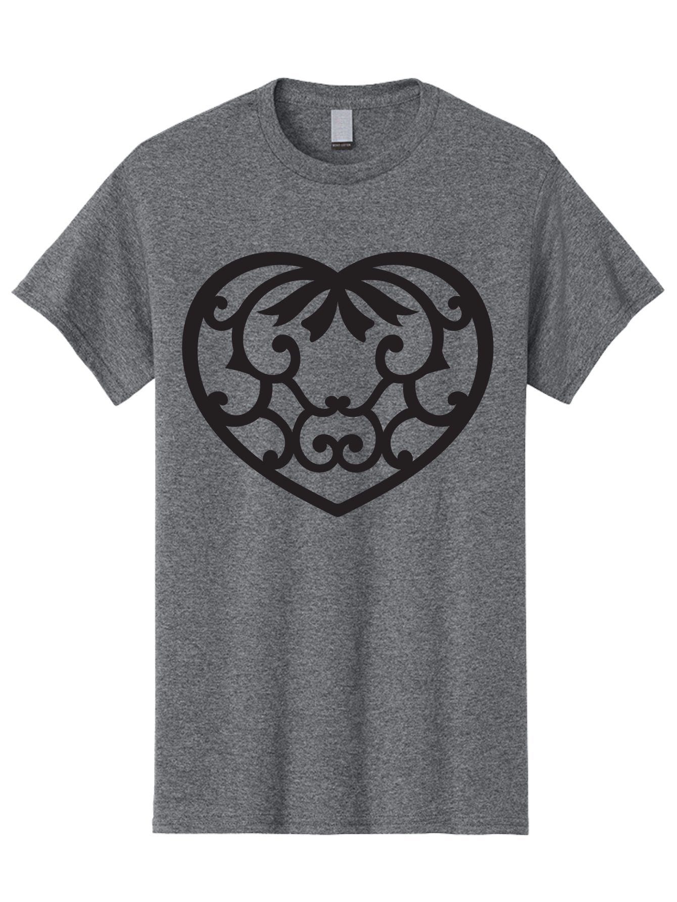 Heart-Filigree Men'S Graphic Tee, 100% Cotton, Comfortable Casual Summer Wear, Machine Washable, Filigree Heart, Floral Pattern, Heart Shape, Black Design, Ornate Details, Elegant Style, Romantic Symbol, Decorative Art Aab275 12