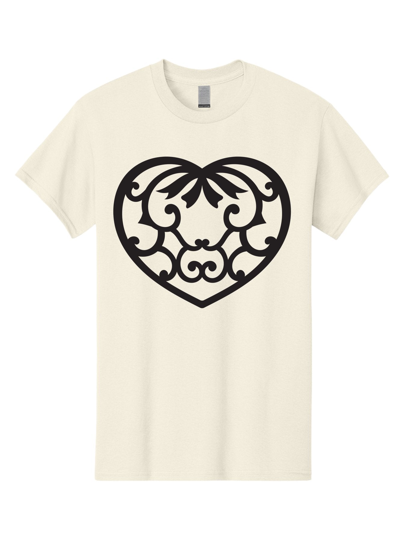 Heart-Filigree Men'S Graphic Tee, 100% Cotton, Comfortable Casual Summer Wear, Machine Washable, Filigree Heart, Floral Pattern, Heart Shape, Black Design, Ornate Details, Elegant Style, Romantic Symbol, Decorative Art Aab275