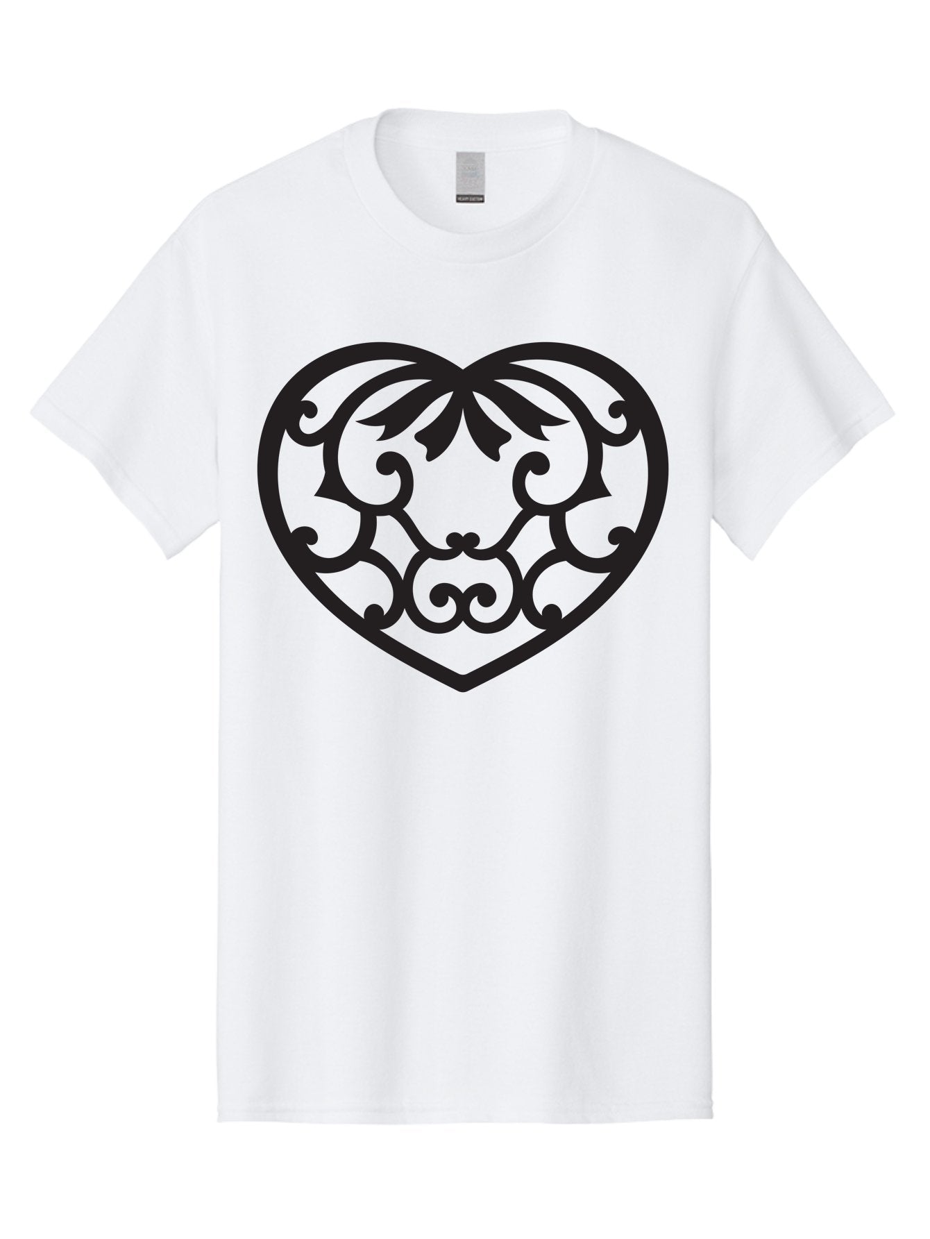 Heart-Filigree Men'S Graphic Tee, 100% Cotton, Comfortable Casual Summer Wear, Machine Washable, Filigree Heart, Floral Pattern, Heart Shape, Black Design, Ornate Details, Elegant Style, Romantic Symbol, Decorative Art Aab275 9
